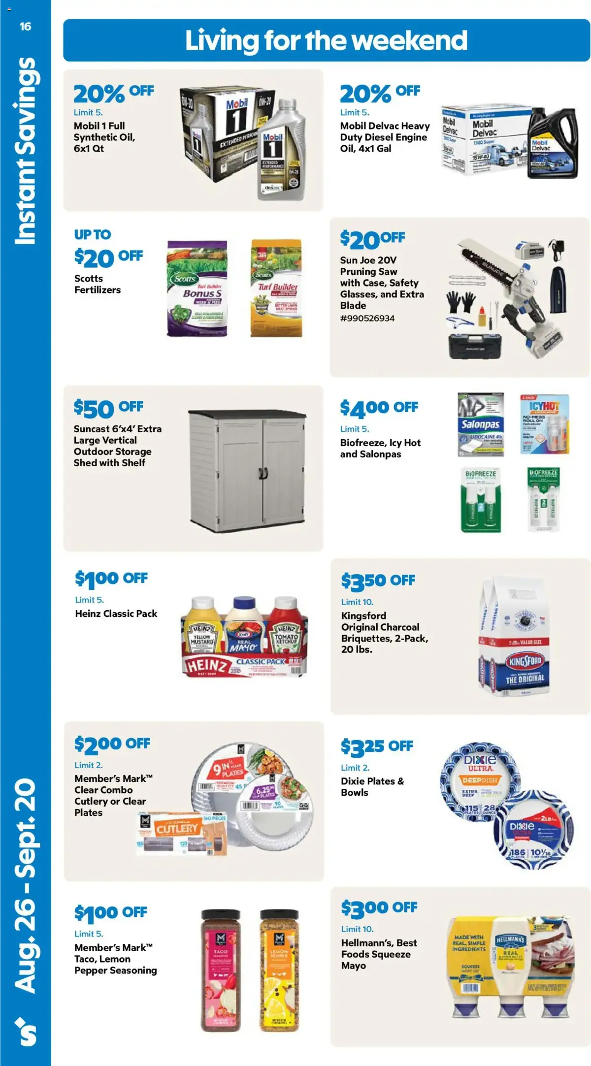 Sam's Club Weekly Ad, page 16 of 44, valid 08/26/2026 - 09/20/2026 — Member's Mark, Mobil, Aug Sept, Taco Lemon