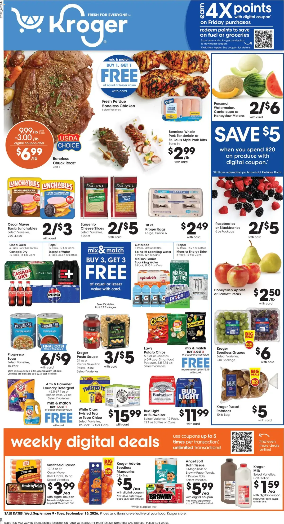 Kroger Weekly Ad, page 1 of 14, valid 09/09/2026 - 09/15/2026 — Sweet, Butter, Coca-Cola, Nes Cream