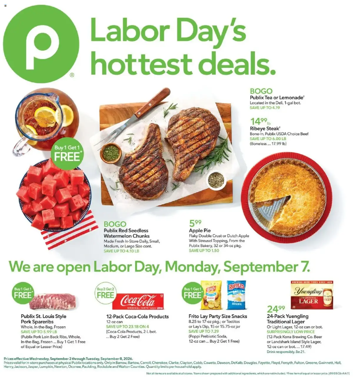 Publix Weekly Ad, page 1 of 22, valid 09/02/2026 - 09/08/2026 — Coca-Cola, Apple Pie, Labor Day's, Style Lager
