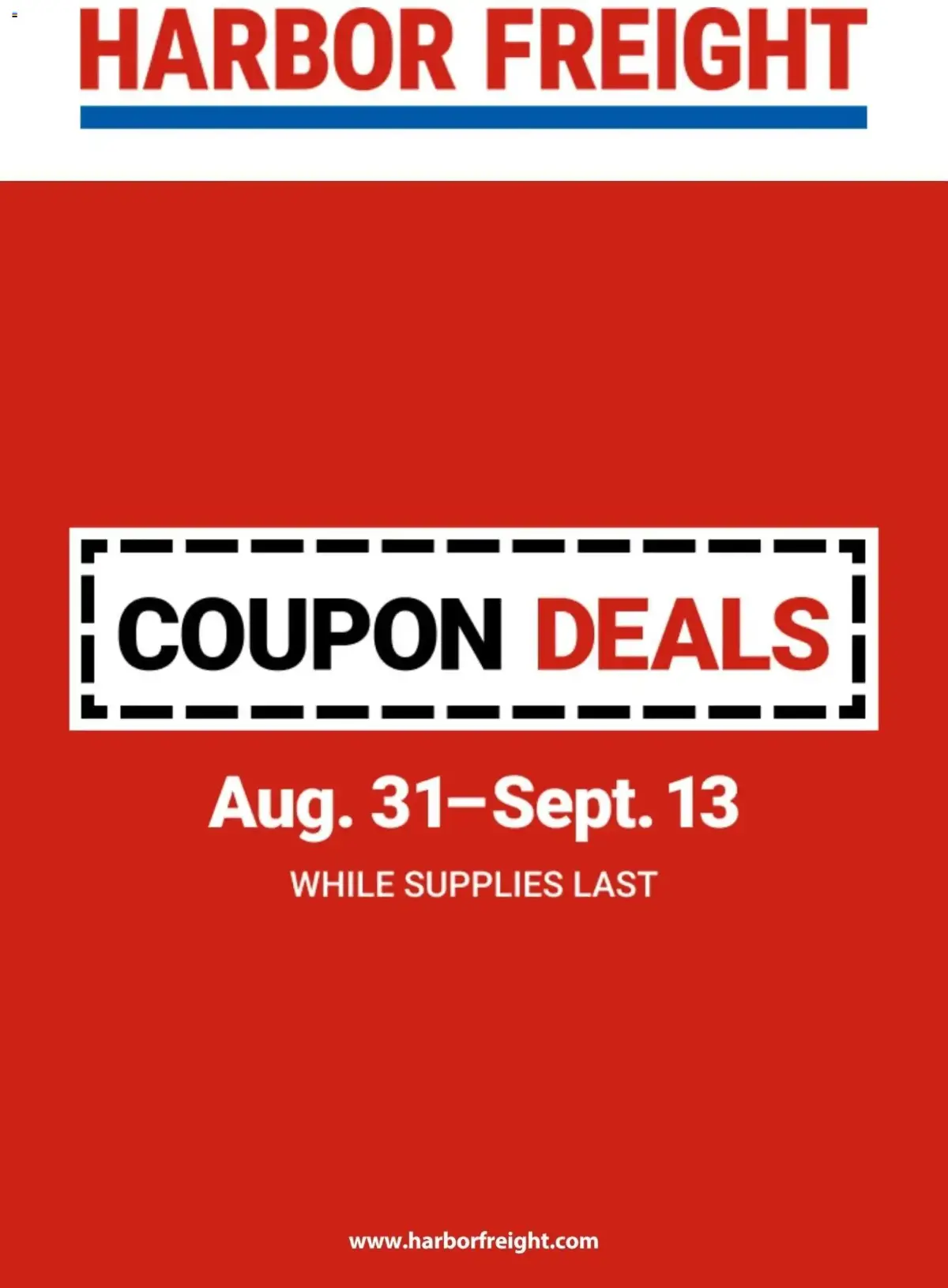 Harbor Freight Weekly Ad from monday 08/31/2026, page 1 of 15, valid 08/31/2026 - End date not supplied — Reviews, In-Store Online, Tem Shown, Pittsburgh