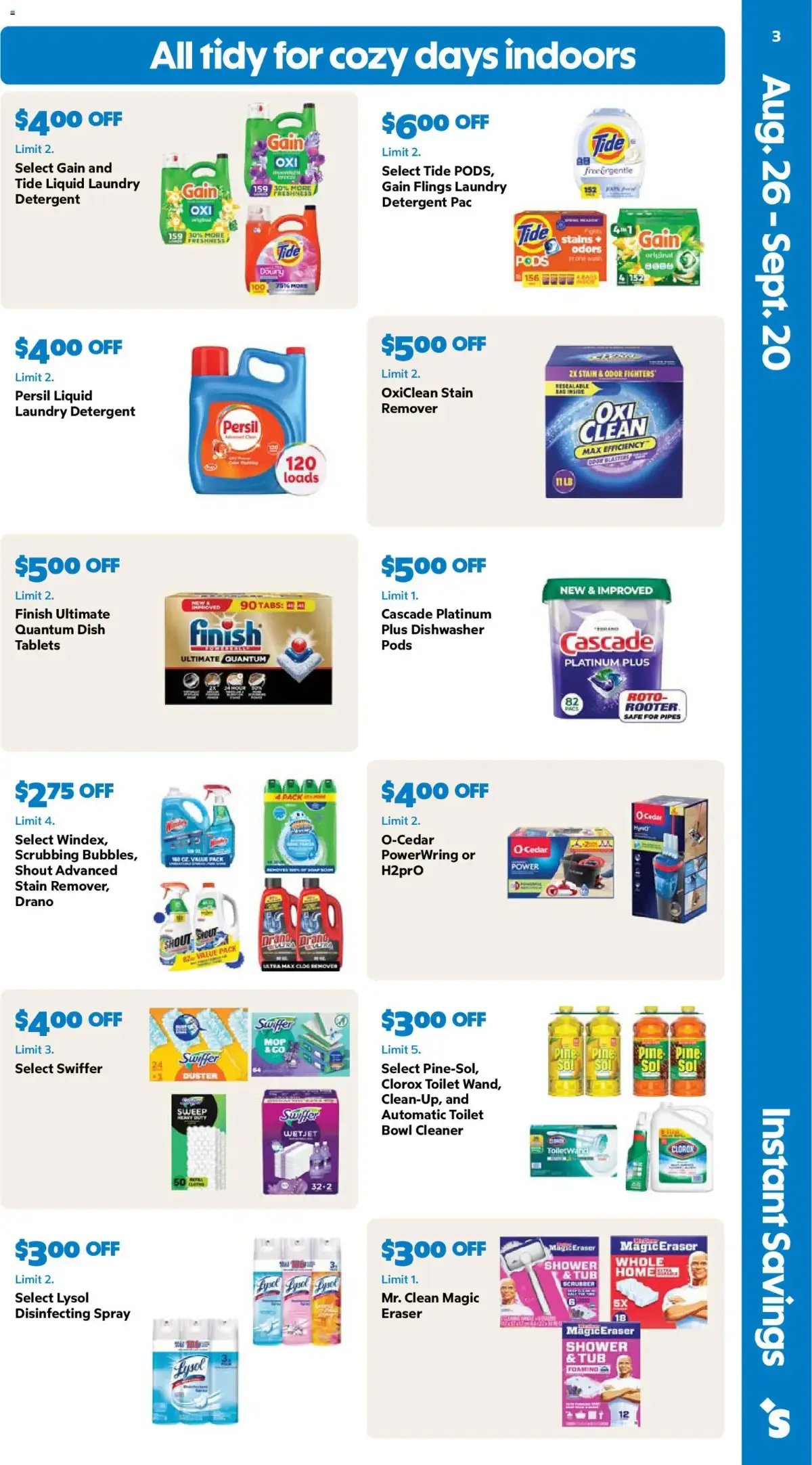 Sam's Club Weekly Ad, page 3 of 44, valid 08/26/2026 - 09/20/2026 — Shower, Aug Sept, Tide Pods, Toilet Wand