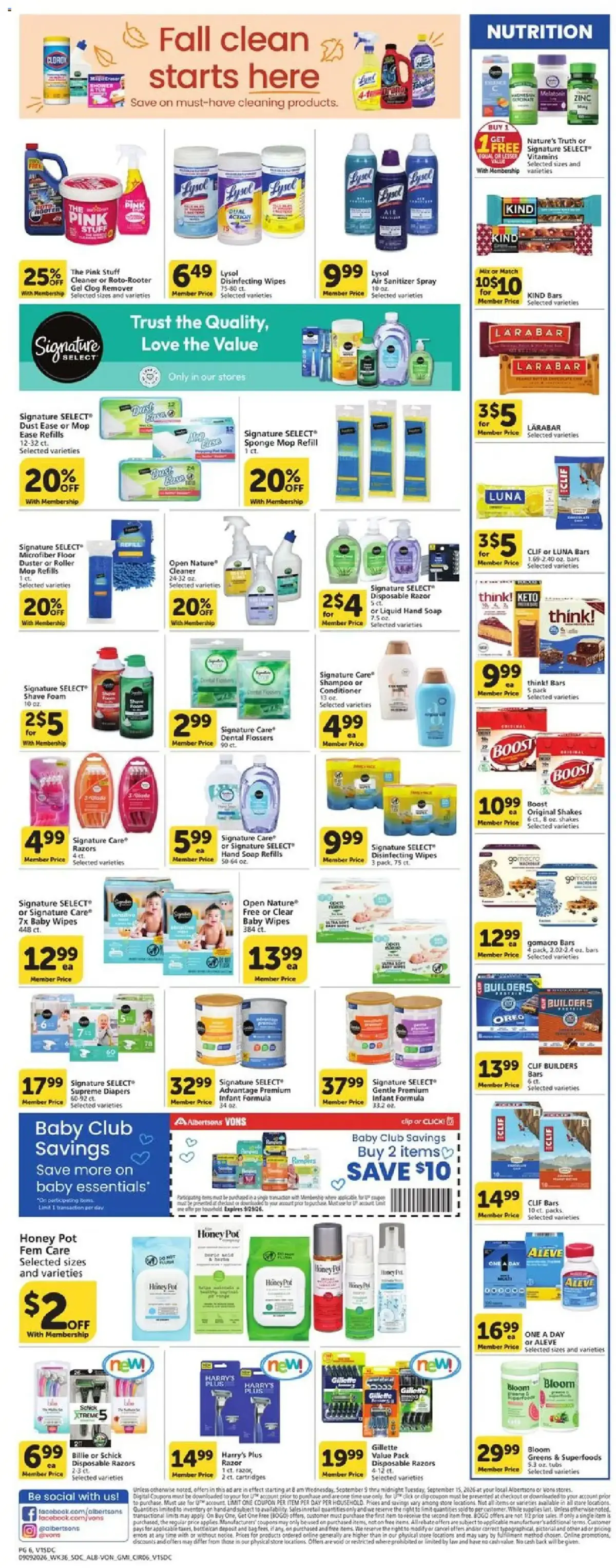 Vons Weekly Ad, page 5 of 6, valid 09/09/2026 - 09/15/2026 — Signature Select, Del Real, Inch Pot, Cake Slice