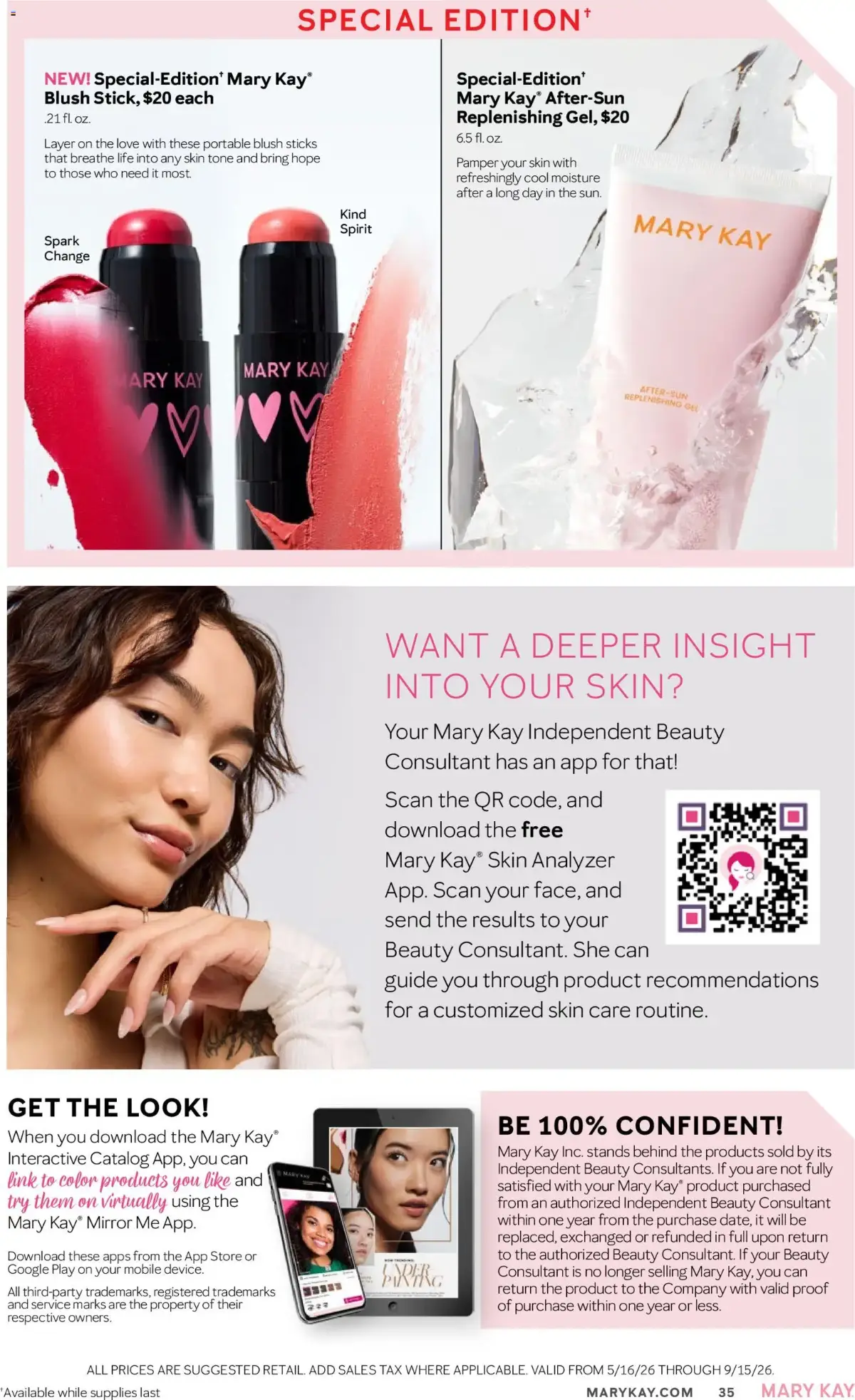 Mary Kay The Look Summer 2026, page 35 of 36, valid 05/16/2026 - 09/16/2026 — Cool Moisture, Deeper Insight, Special Edition, Replenishing Gel