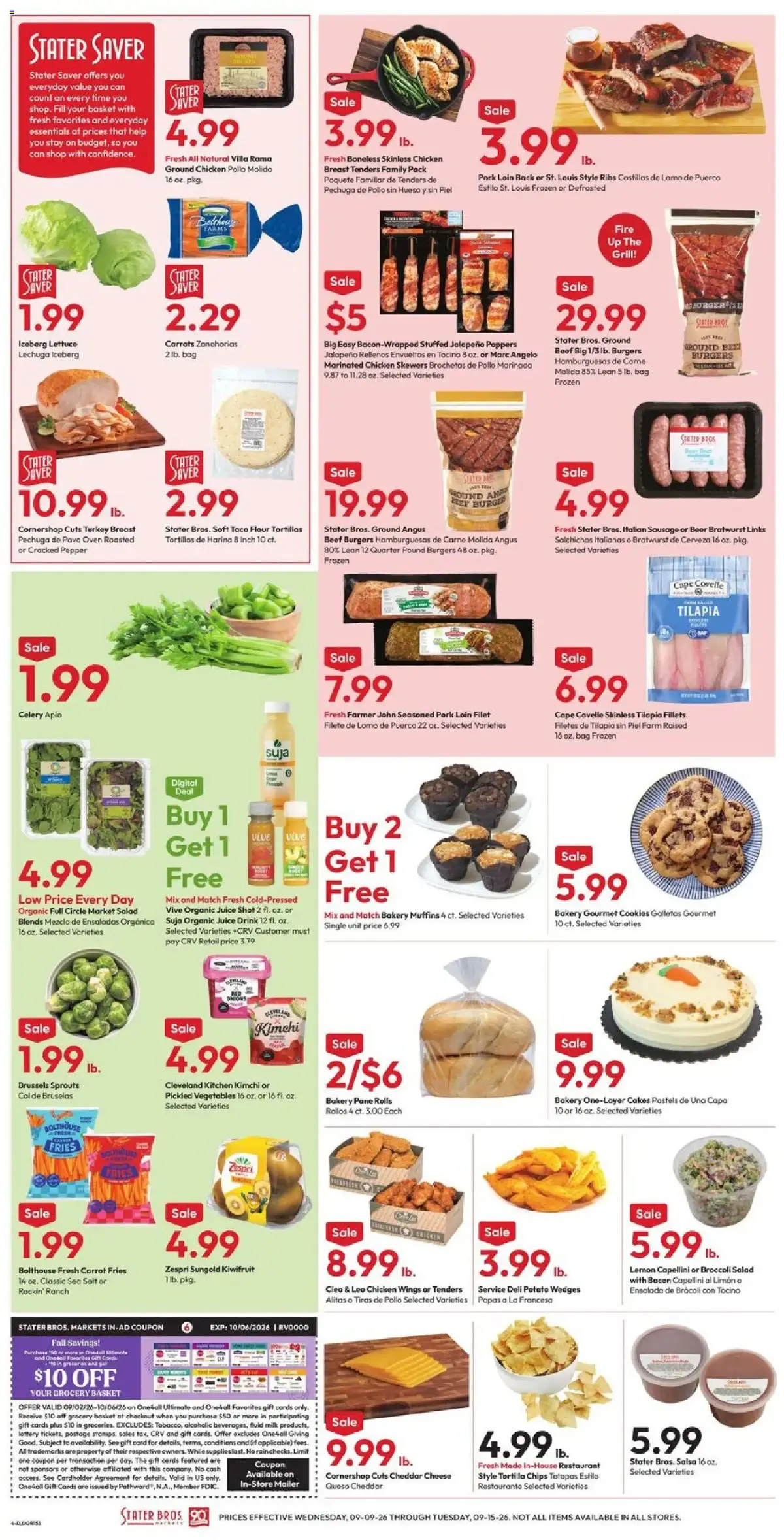 Stater Bros Weekly Ad, page 4 of 9, valid 09/09/2026 - 09/15/2026 — Cake Bombs, Green Onions, Bell Peppers, Rolls Rollos