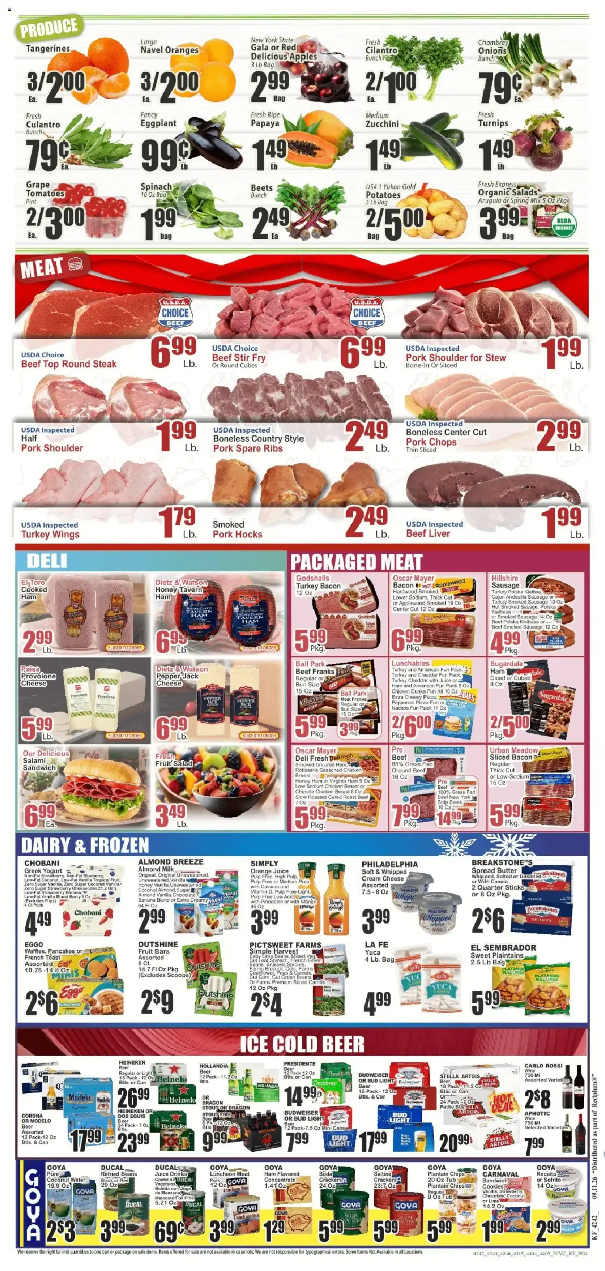 Key Food Weekly Ad, page 4 of 4, valid 09/11/2026 - 09/17/2026 — Onions, Pig Feet, Ice Cream, Beer Wine