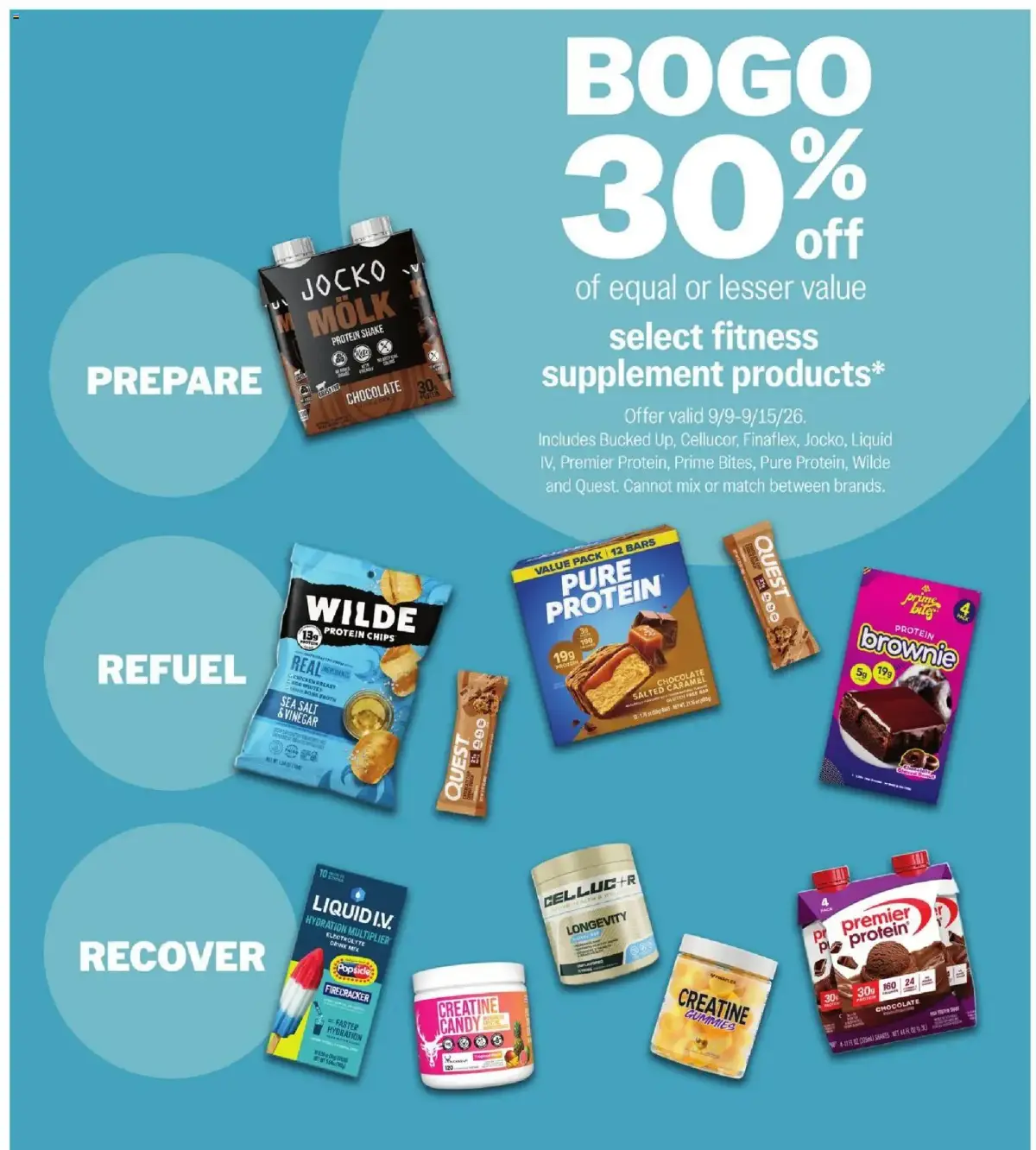 Meijer Weekly Ad, page 34 of 35, valid 09/09/2026 - 09/15/2026 — Protein, Chocolate, Sla Salt, Select Fitness