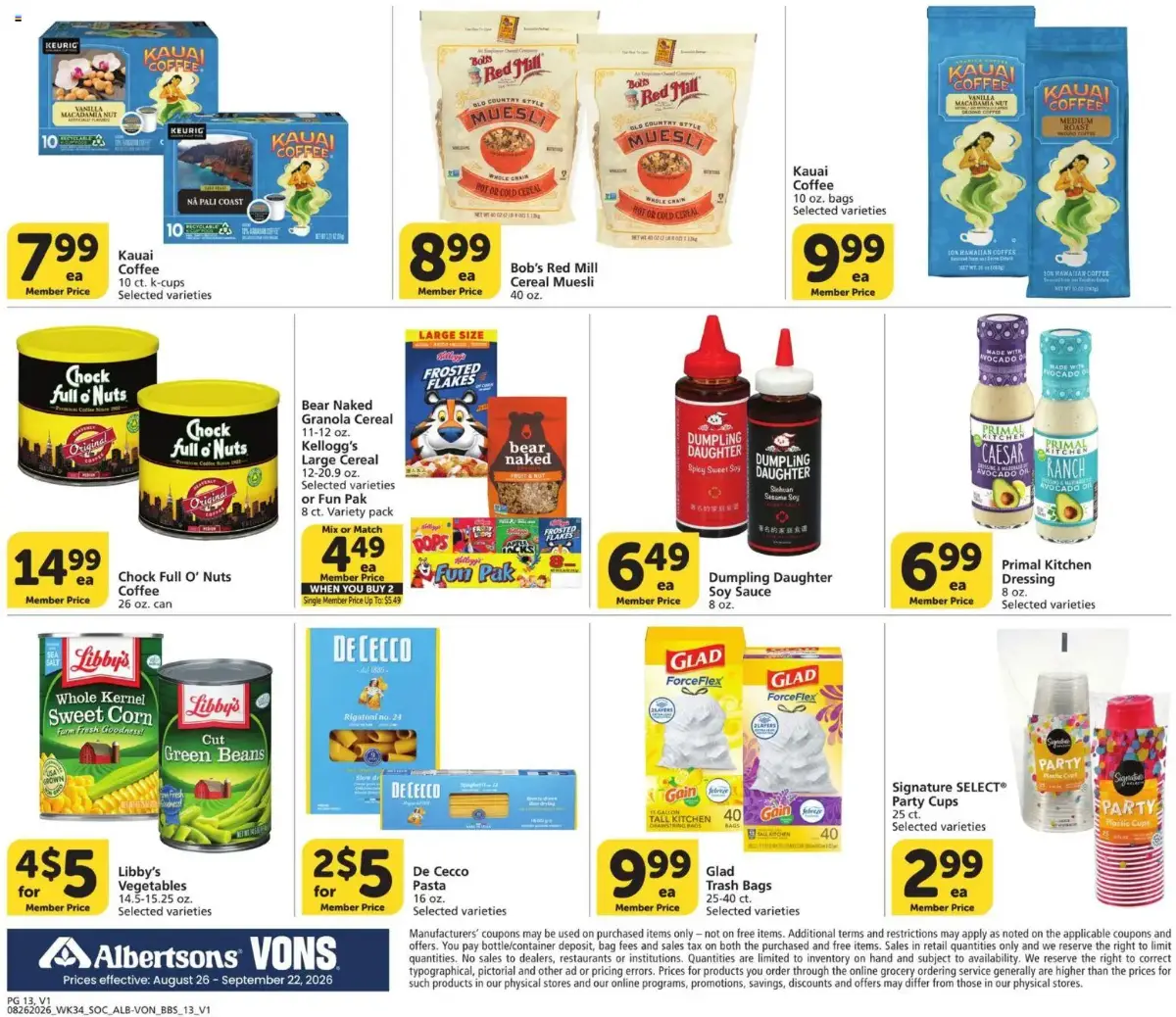 Vons Big Book of Savings, page 13 of 13, valid 08/26/2026 - 09/22/2026