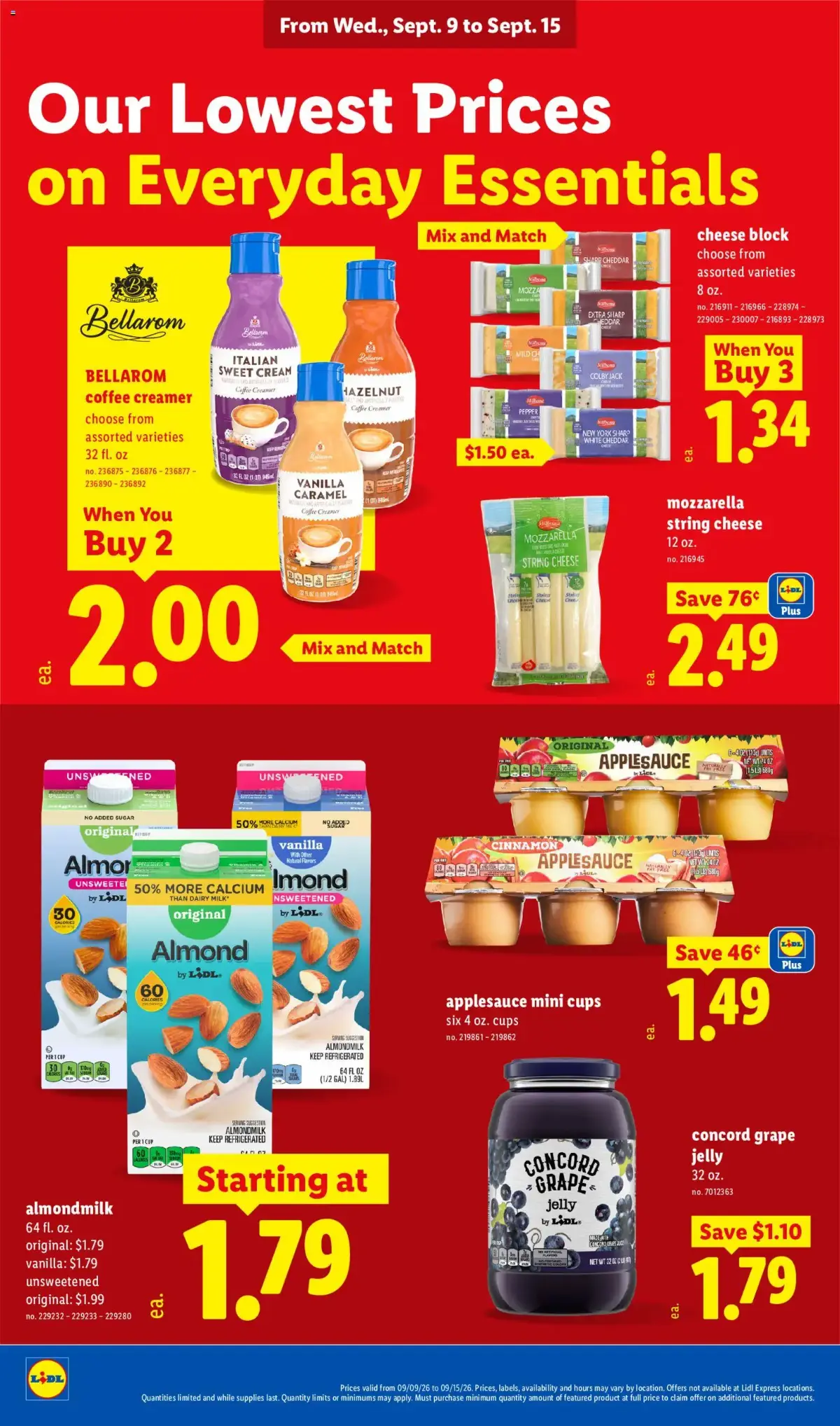 Lidl Weekly Ad, page 10 of 34, valid 09/09/2026 - 09/15/2026 — Original, Vanilla, Applesauce, String Cheese