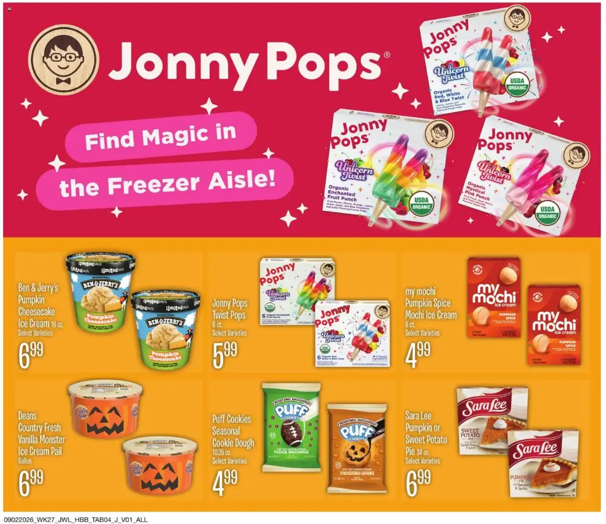 Jewel Osco Specialty Publication, page 4 of 8, valid 09/02/2026 - 09/29/2026 — Organic, Ice Cream, Sara Fee, Mochi