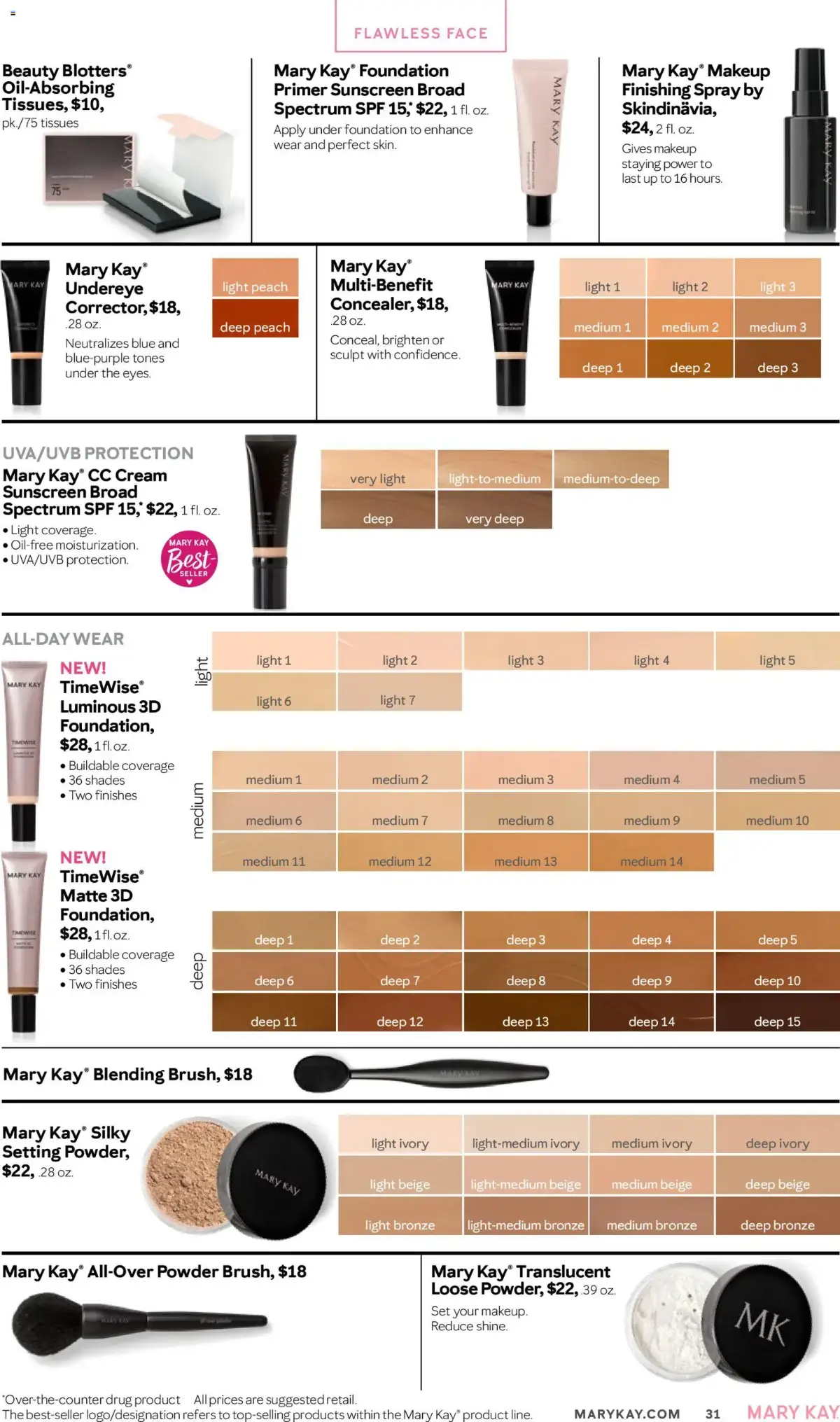 Mary Kay The Look Summer 2026, page 31 of 36, valid 05/16/2026 - 09/16/2026 — Medium, Light, Two Finishes, Sunscreen Broad