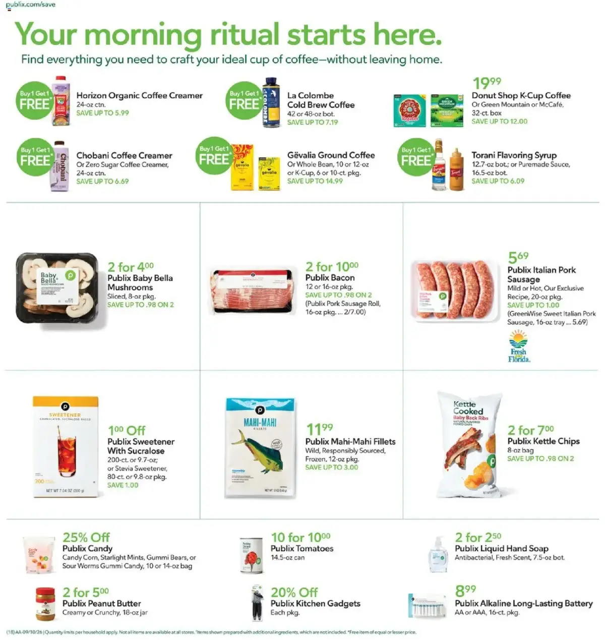 Publix Weekly Ad, page 18 of 20, valid 09/09/2026 - 09/15/2026 — -gal Jug, Sliced Tub, Cake Donuts, Clover Honey