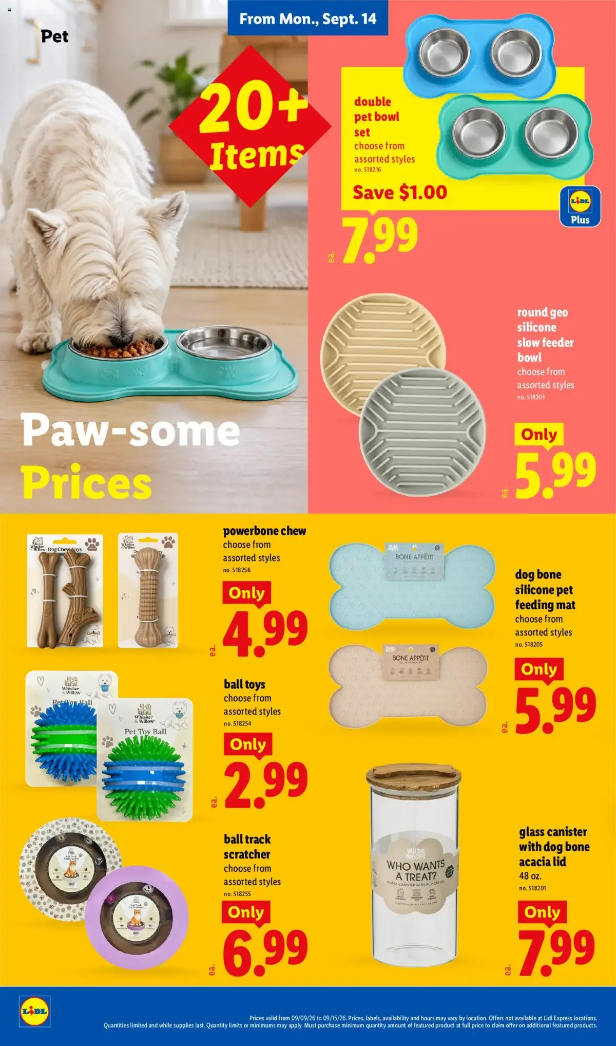 Lidl Weekly Ad, page 32 of 34, valid 09/09/2026 - 09/15/2026 — Pet Bowl, Dog Bone, Round Geo, Ball Toys