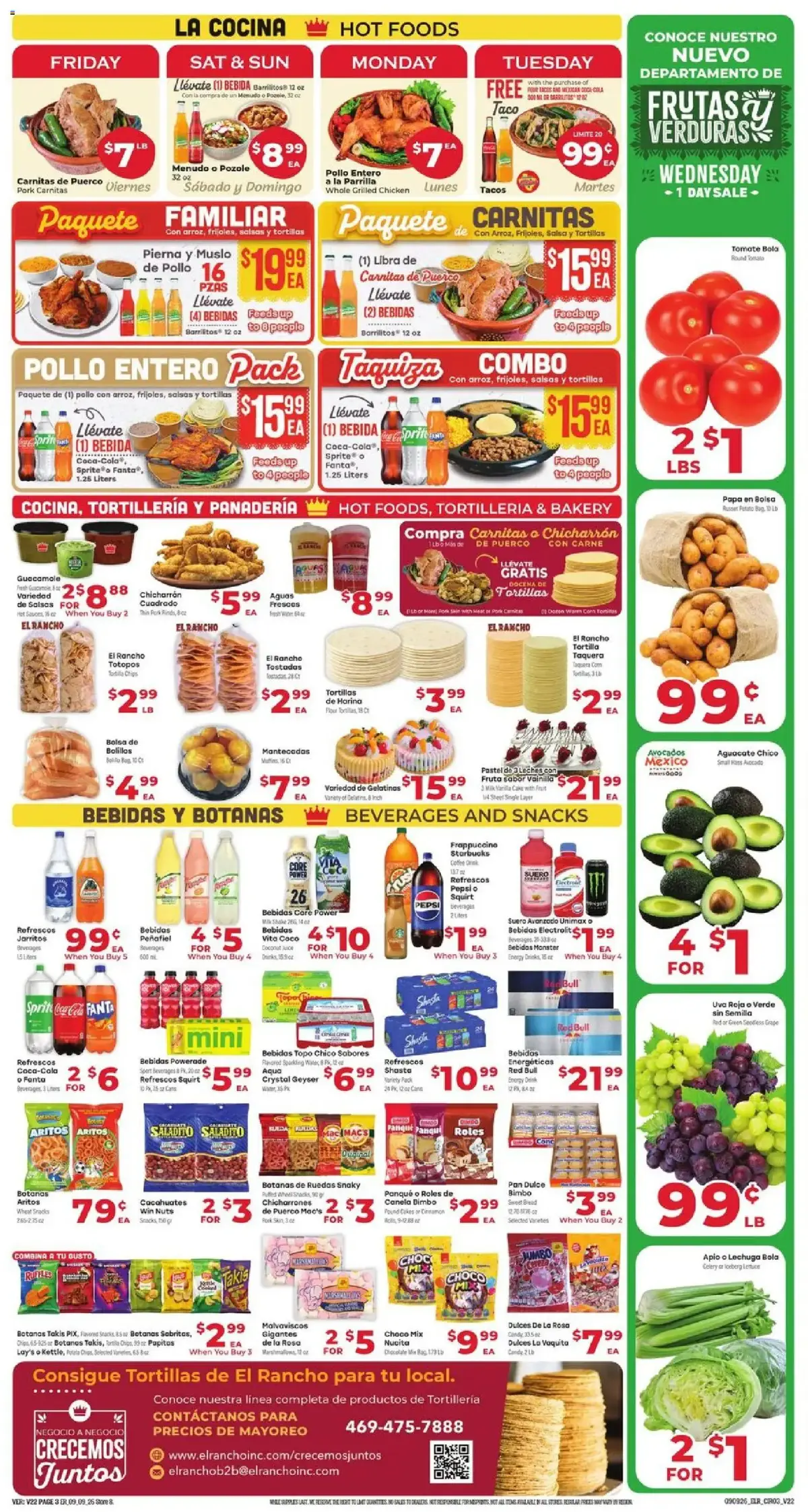 El Rancho Weekly Ad, page 3 of 4, valid 09/09/2026 - 09/15/2026 — People, Hot Foods, Pinto Beat, Black Beans