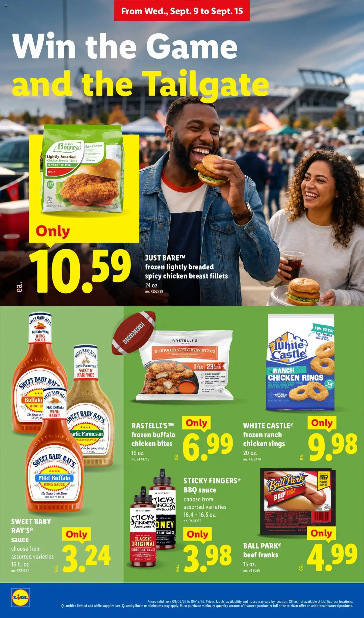 Lidl Weekly Ad, page 14 of 34, valid 09/09/2026 - 09/15/2026 — Sauce, Mild Buffalo, Chicken Bites, Chicken Rings