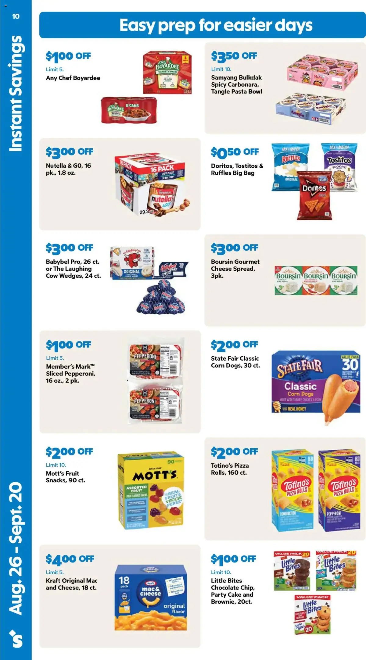 Sam's Club Weekly Ad, page 10 of 44, valid 08/26/2026 - 09/20/2026 — Corn Dogs, Pizza Rolls, Bites, Pepperoni