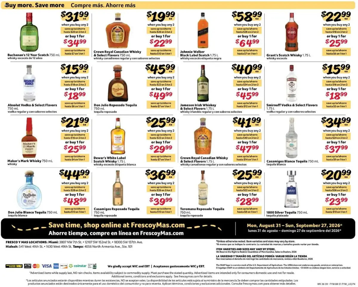 18+ Fresco y Más Alcohol Flyer, page 4 of 4, valid 08/31/2026 - 09/27/2026