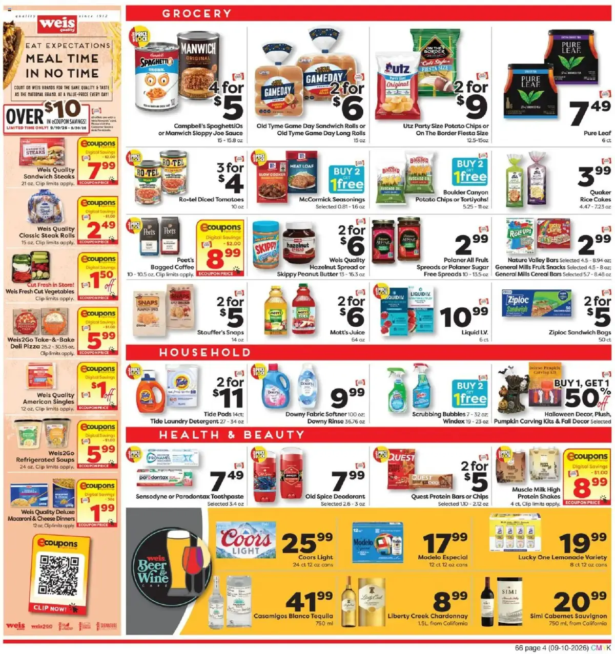 Weis Weekly Ad, page 7 of 7, valid 09/10/2026 - 09/16/2026 — Clip, Limits Apply, Peak Tea, Easy Peel