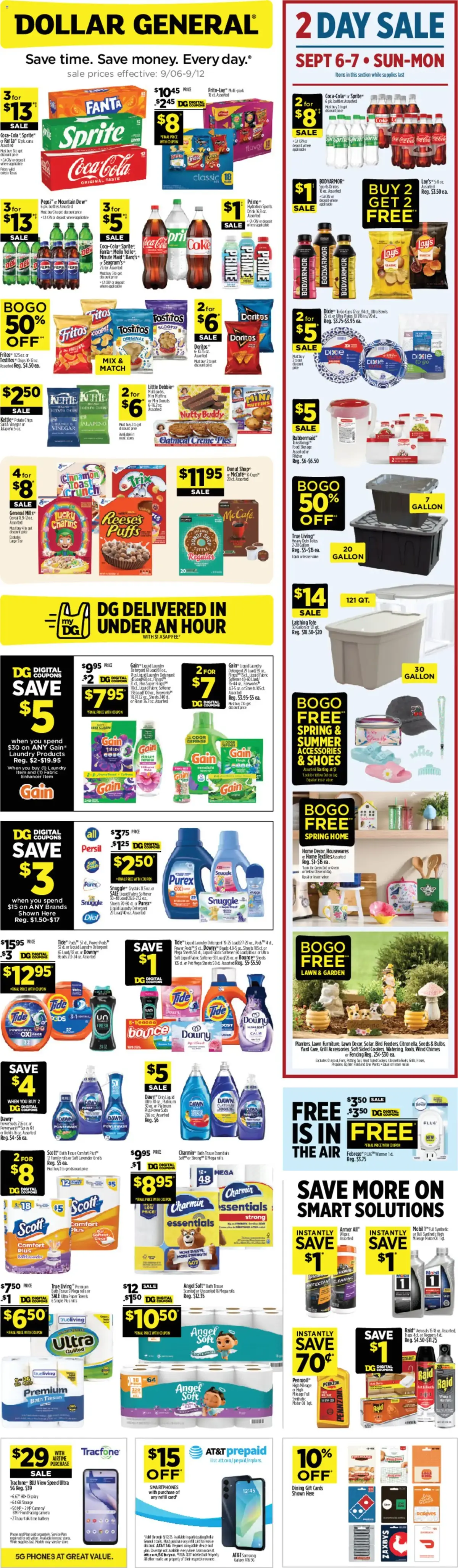 Dollar General Weekly Ad, page 1 of 14, valid 09/06/2026 - 09/12/2026 — Under Hour, Spring Home, Lawn Garden, Sept SUN-MON