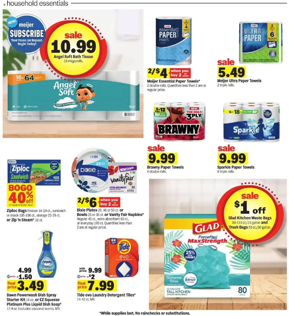 Meijer Weekly Ad, page 22 of 35, valid 09/09/2026 - 09/15/2026 — Paper Towels, Triple Rolls, Angel, Sparkle