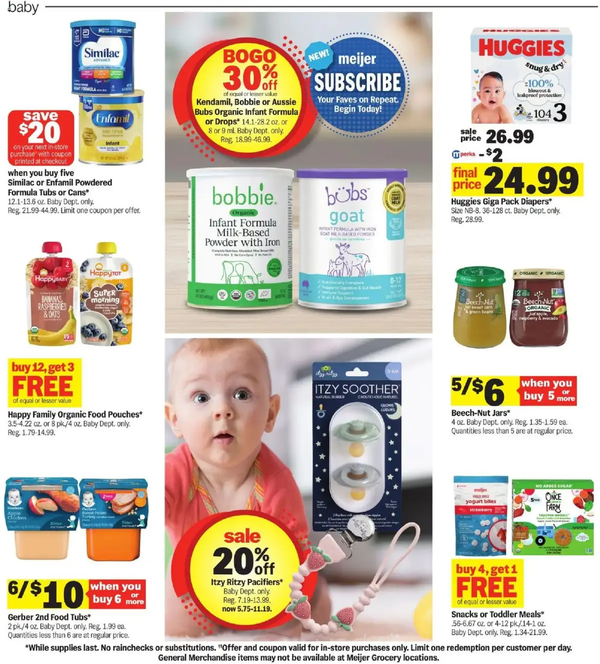 Meijer Weekly Ad, page 29 of 35, valid 09/09/2026 - 09/15/2026 — Infant Formula, Similac, Organic, Food Tubs