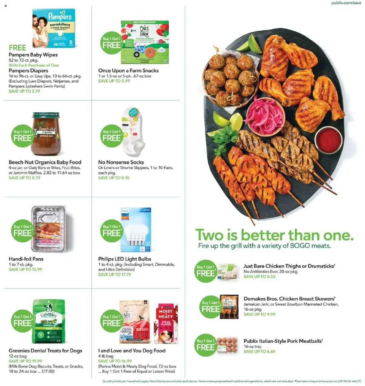 Publix Weekly Ad, page 17 of 20, valid 09/09/2026 - 09/15/2026 — Pampers, Breakfast Bites, Blue, Cerebelly