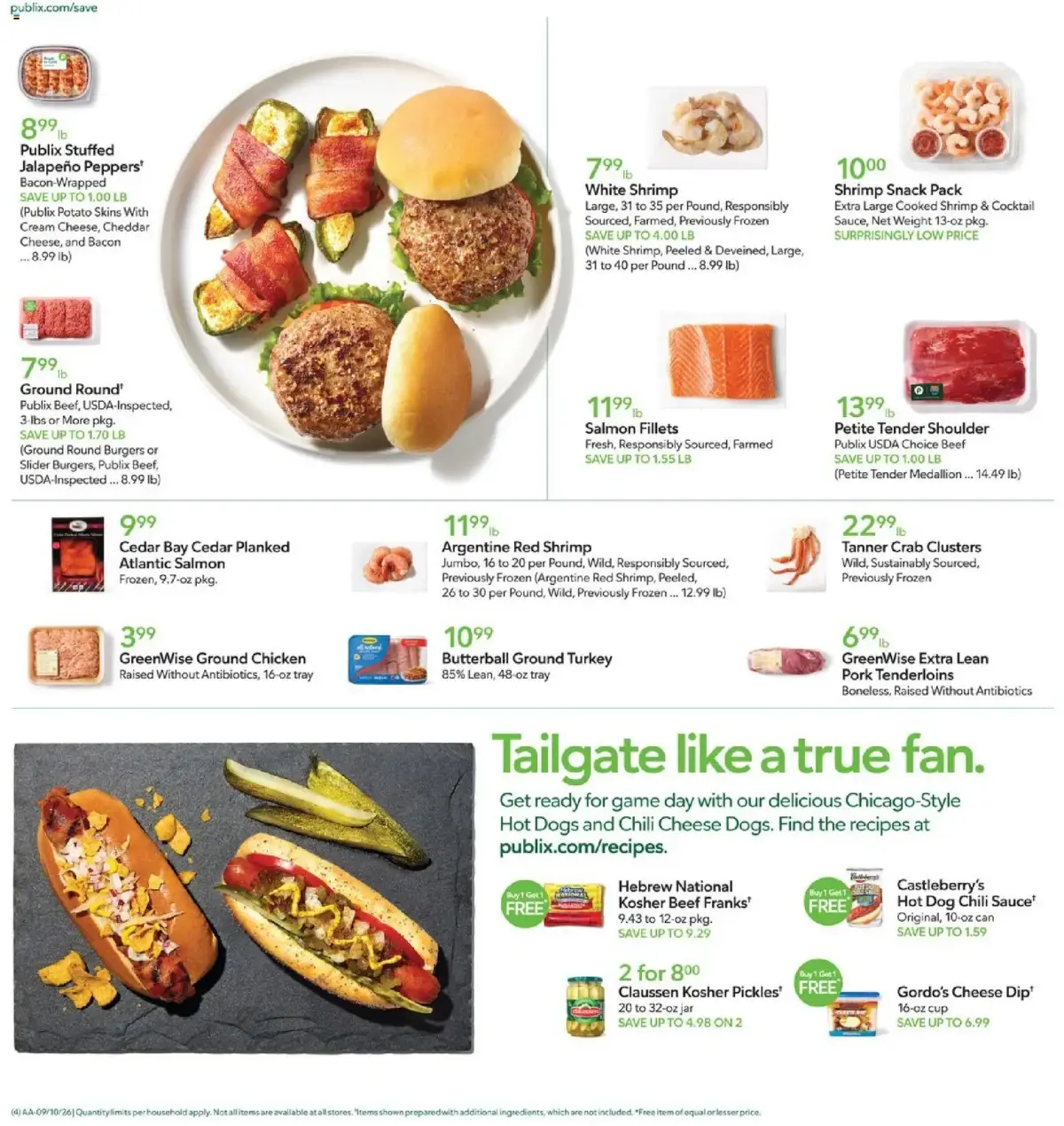 Publix Weekly Ad, page 4 of 20, valid 09/09/2026 - 09/15/2026 — Beef Patties, Gourmet, Previously Frozen, Flap Steak