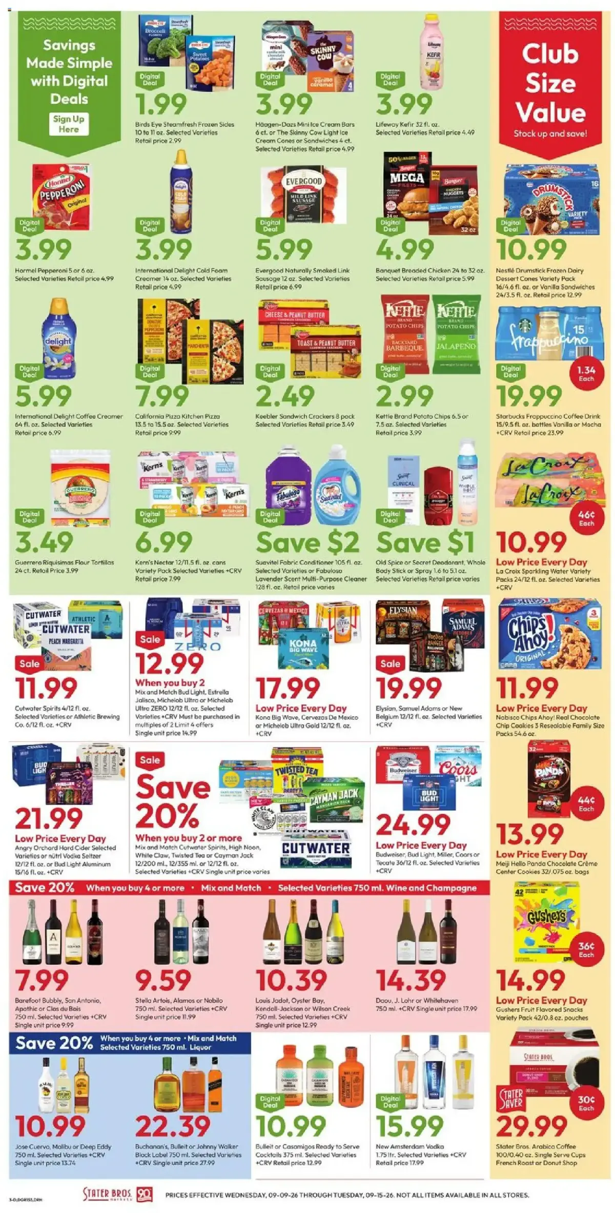 Stater Bros Weekly Ad, page 3 of 9, valid 09/09/2026 - 09/15/2026 — Cooked Ham, Snack Cups, Made Simple, Cheese Cups