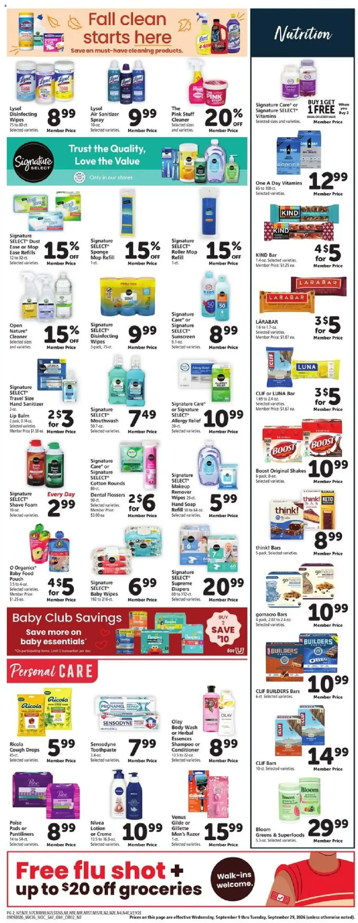 Safeway Weekly Ad, page 9 of 10, valid 09/09/2026 - 09/15/2026 — Pampers, Bloom, Centrum, Huggies