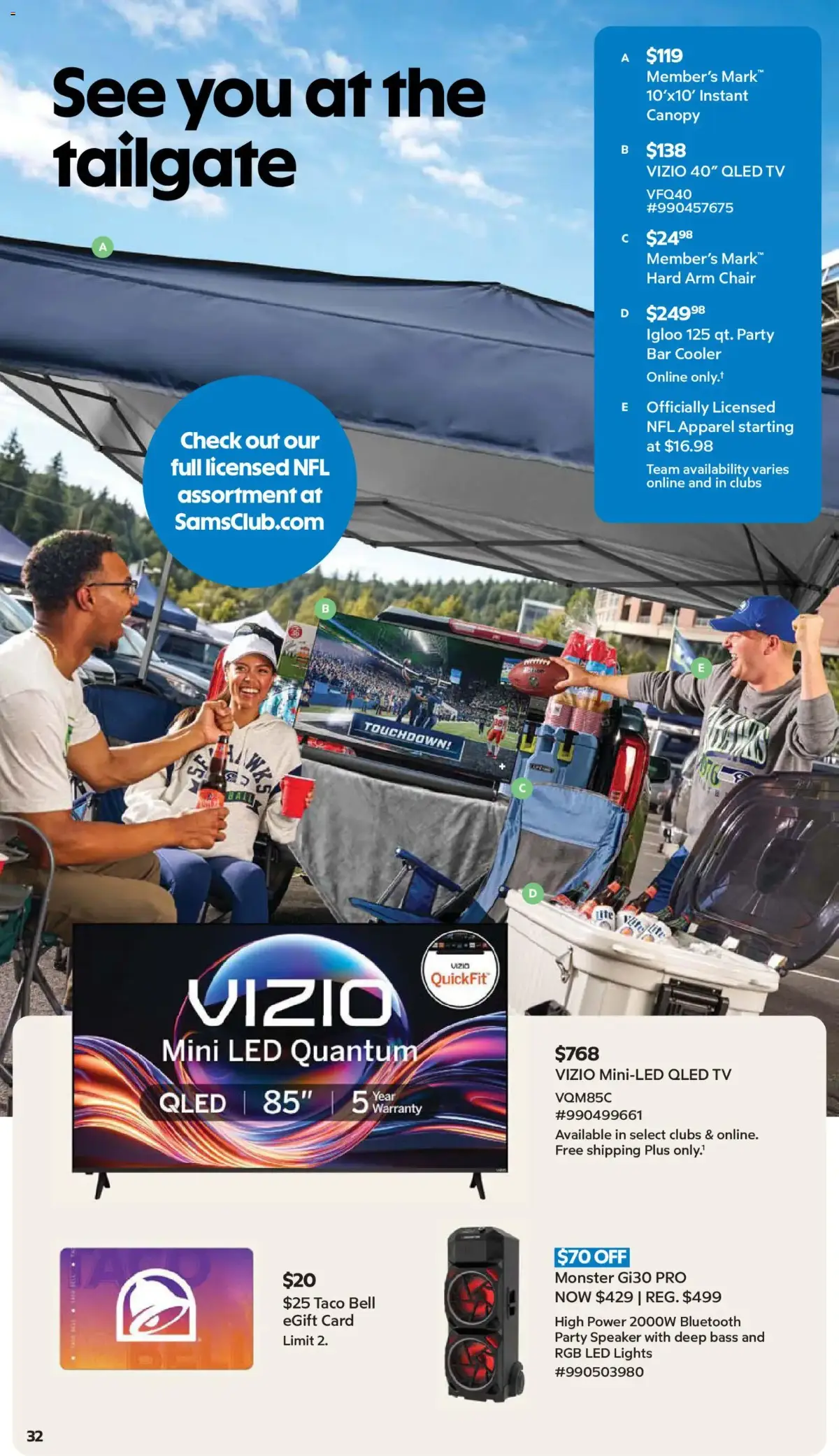 Sam's Club Weekly Ad, page 32 of 44, valid 08/26/2026 - 09/20/2026 — Member's Mark, Taco Bell, Arm Chair, Bar Cooler