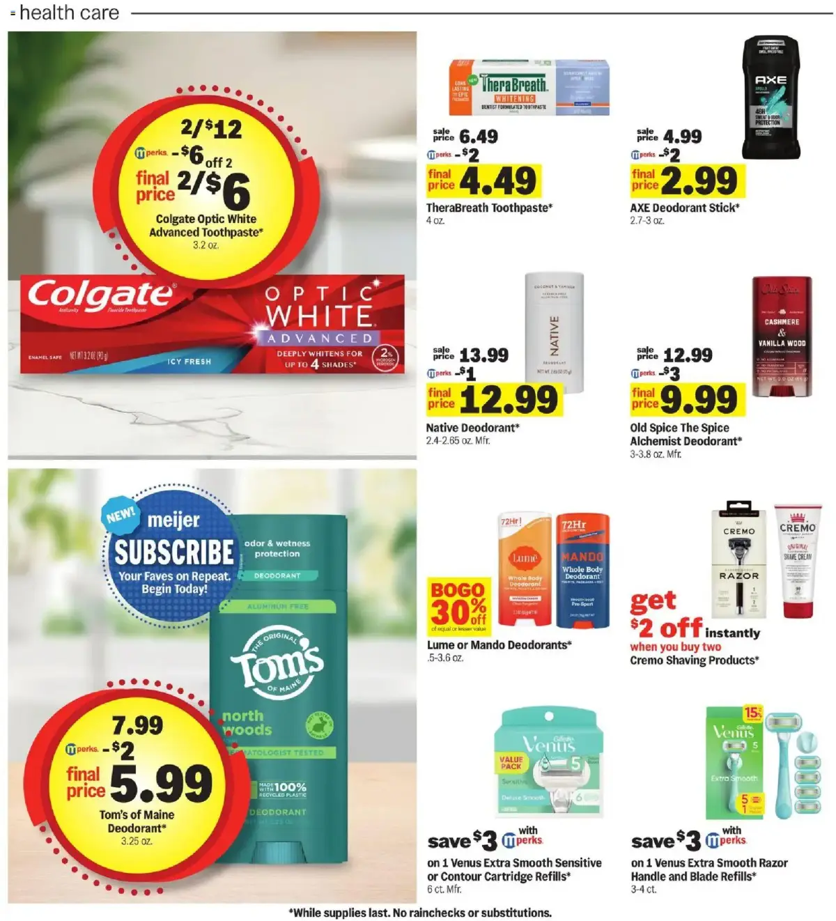 Meijer Weekly Ad, page 26 of 35, valid 09/09/2026 - 09/15/2026 — Deodorant, Venus, Whole Body, Health Care