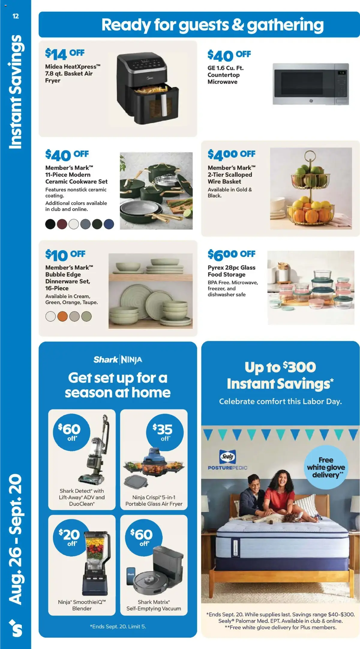 Sam's Club Weekly Ad, page 12 of 44, valid 08/26/2026 - 09/20/2026 — Member's Mark, Aug Sept, Air Fryer, Basket Air