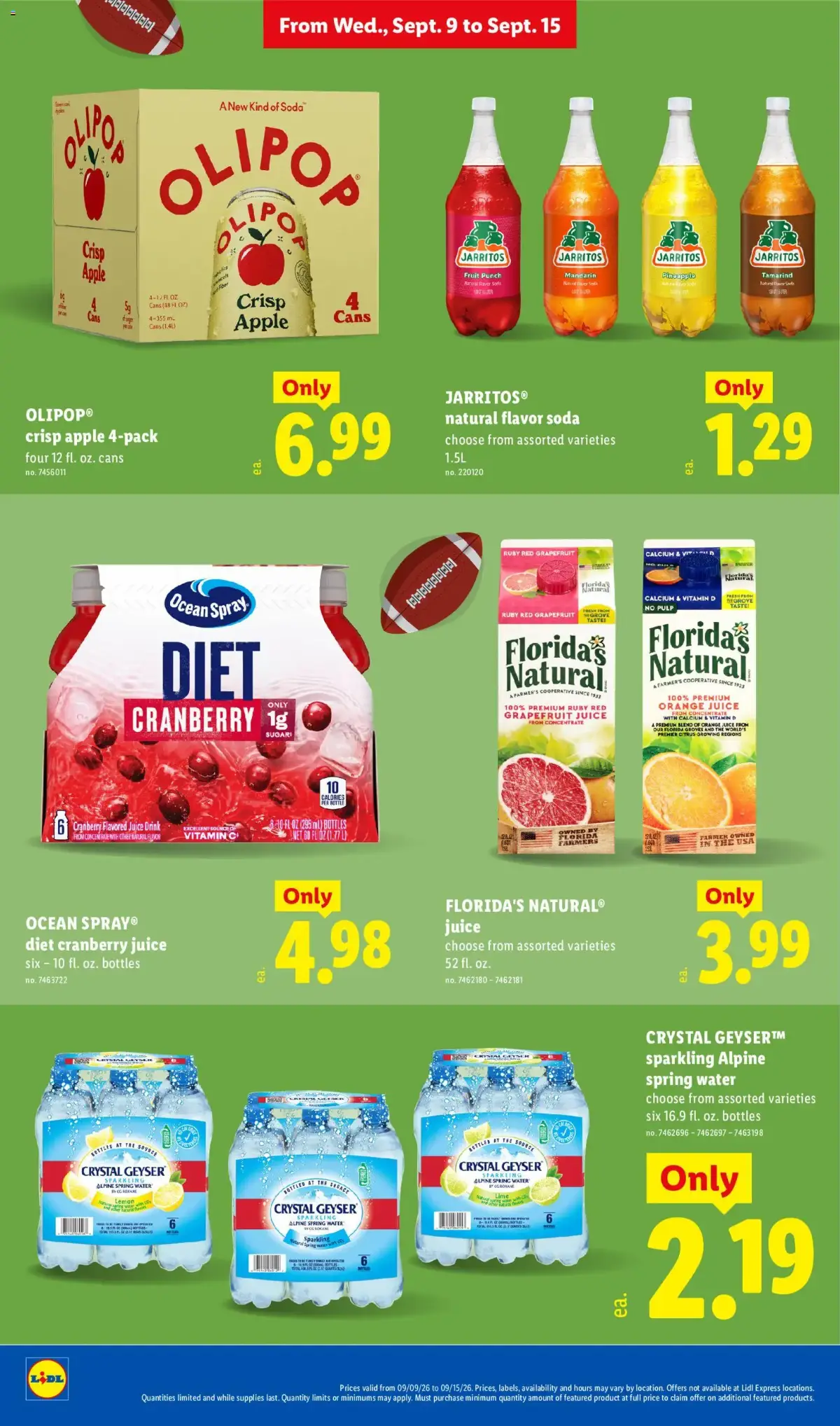 Lidl Weekly Ad, page 18 of 34, valid 09/09/2026 - 09/15/2026 — Crystal Geyser, Cooperative Since, Crisp, Apple