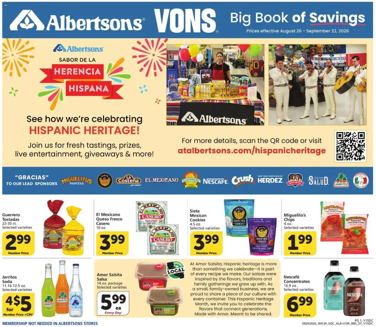 Vons Big Book of Savings, page 1 of 13, valid 08/26/2026 - 09/22/2026