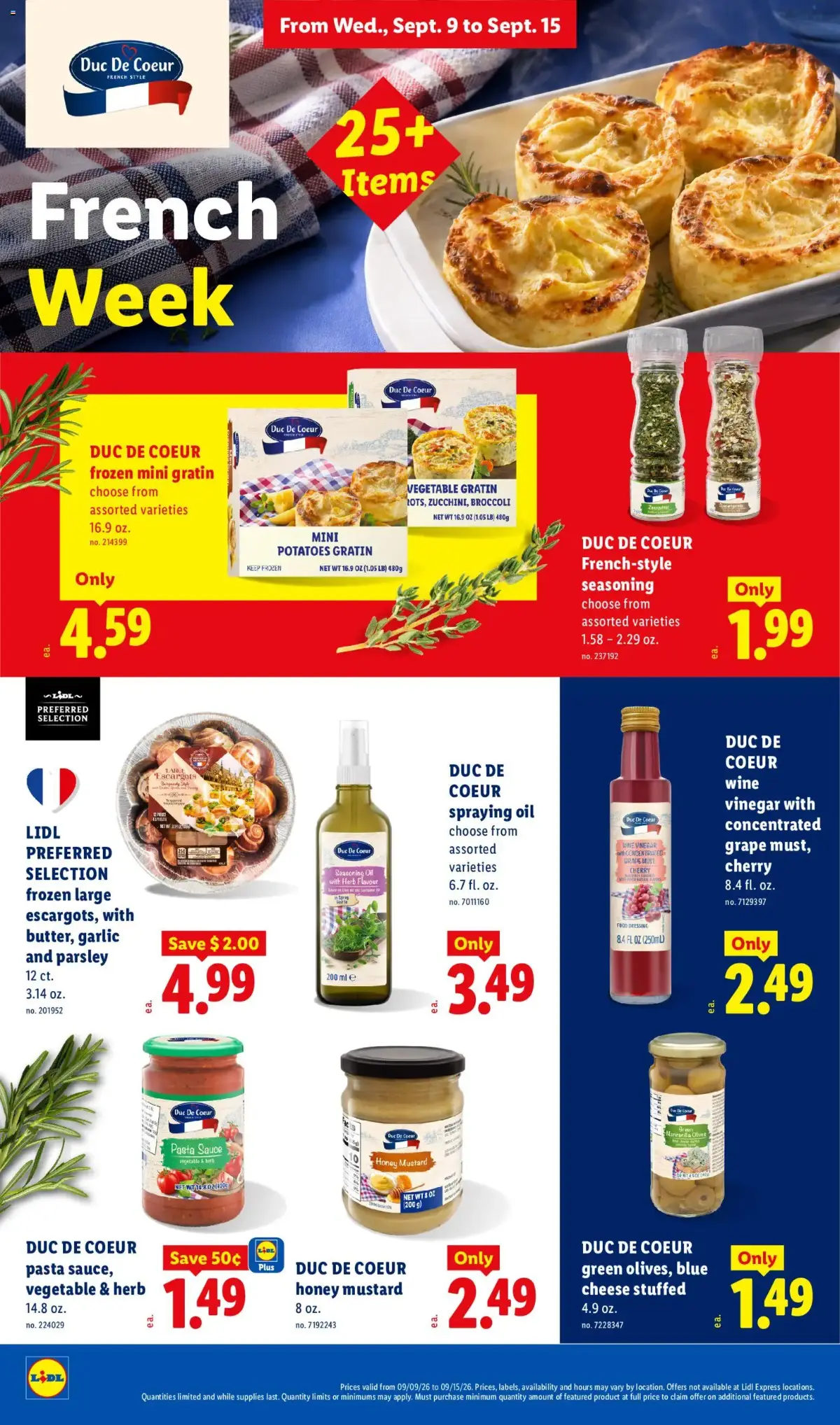 Lidl Weekly Ad, page 4 of 34, valid 09/09/2026 - 09/15/2026 — Pasta Sauce, Preferred, Mini Gratin, Keep Frozen