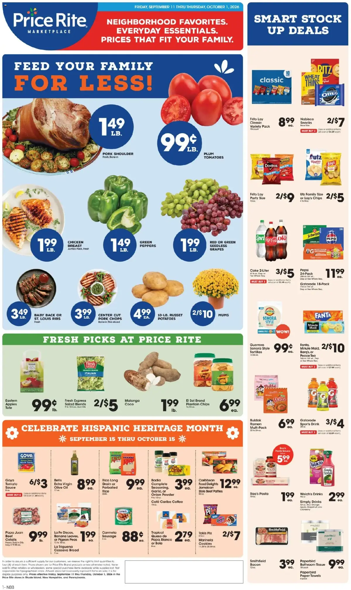 Price Rite Weekly Ad, page 1 of 4, valid 09/11/2026 - 10/01/2026