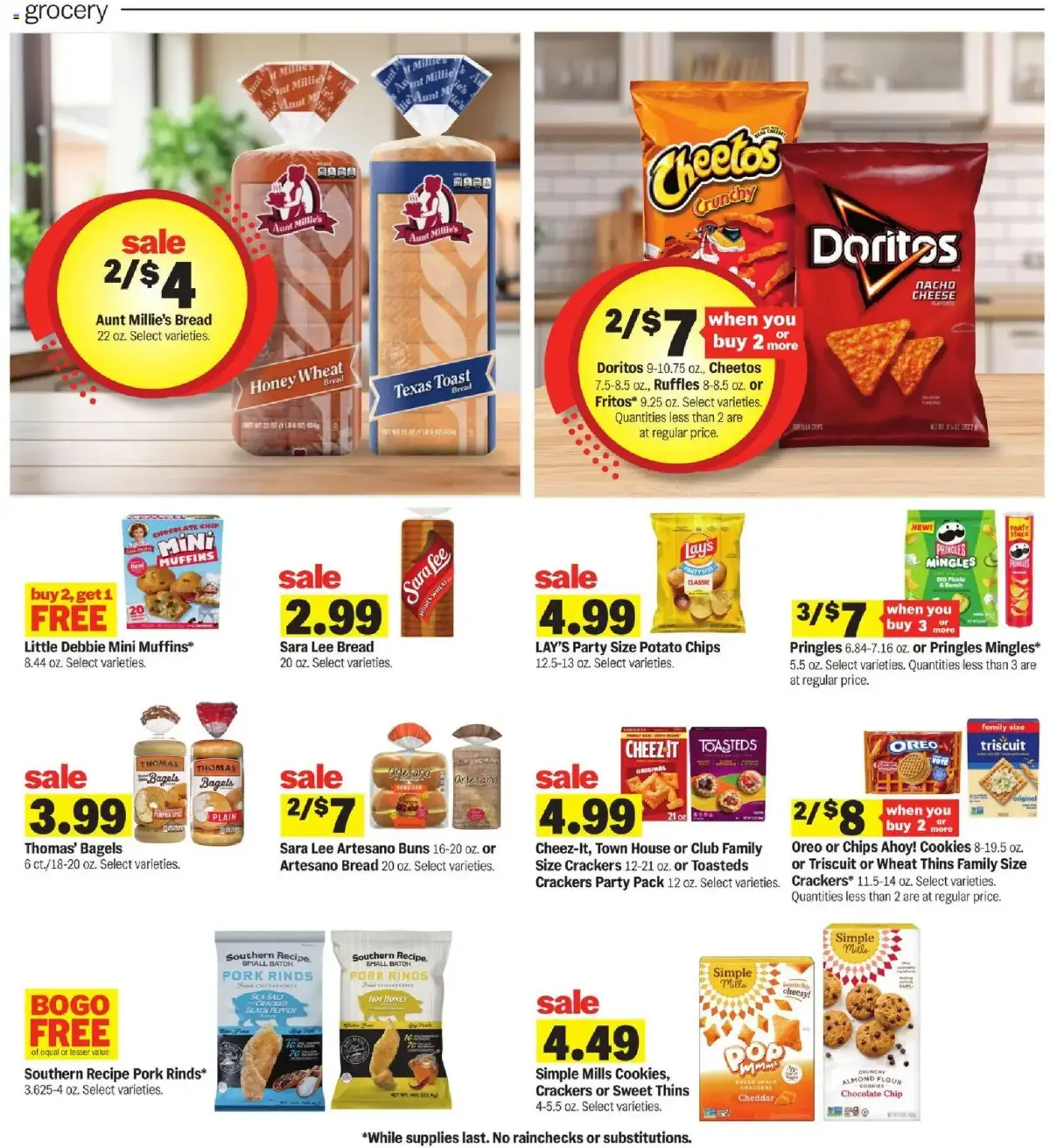 Meijer Weekly Ad, page 12 of 35, valid 09/09/2026 - 09/15/2026 — Simple, Pork Rinds, Chocolate Chip, Sara