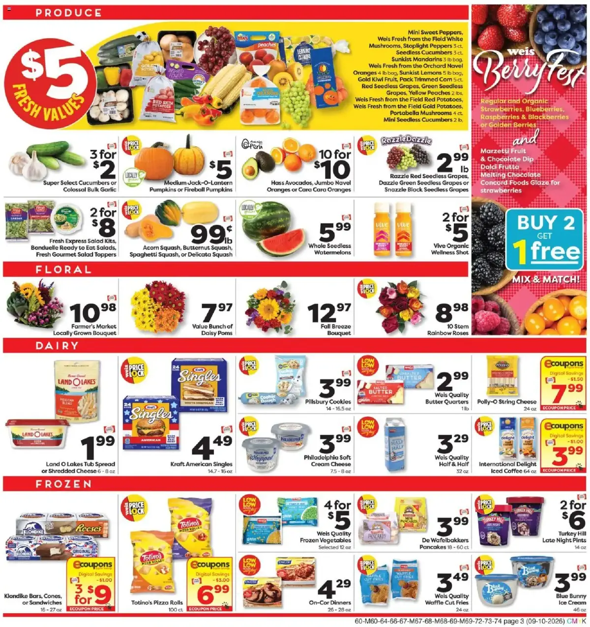 Weis Weekly Ad, page 6 of 7, valid 09/10/2026 - 09/16/2026 — Clip, Limits Apply, Peak Tea, Easy Peel