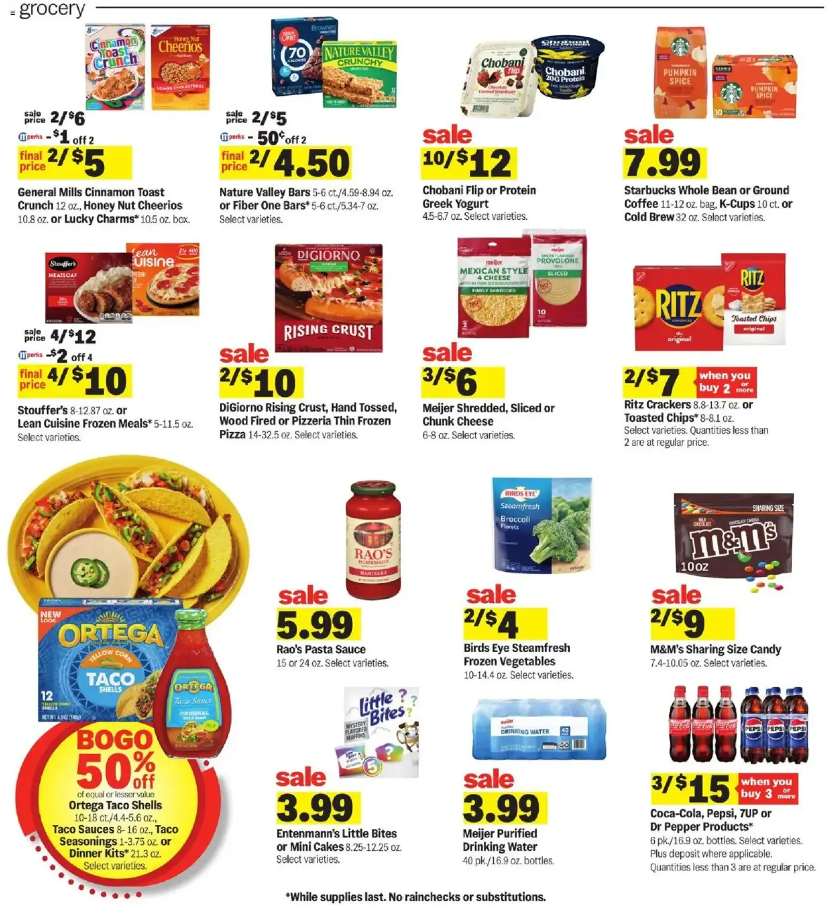 Meijer Weekly Ad, page 3 of 35, valid 09/09/2026 - 09/15/2026 — Drinking Water, Spice, Pumpkin, Mini Cakes