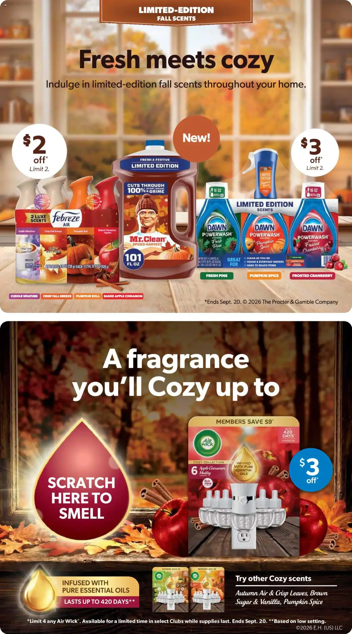 Sam's Club Weekly Ad, page 6 of 44, valid 08/26/2026 - 09/20/2026 — Pumpkin Spice, Lasts Days, Fall Scents, You'll Cozy