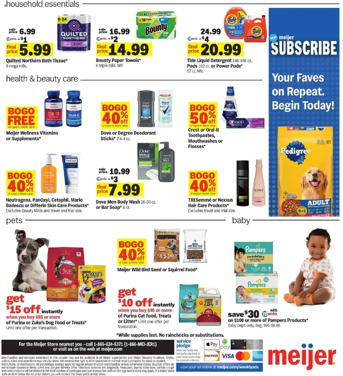 Meijer Weekly Ad, page 4 of 35, valid 09/09/2026 - 09/15/2026 — Dove, Bounty, Pampers, Bar Soap
