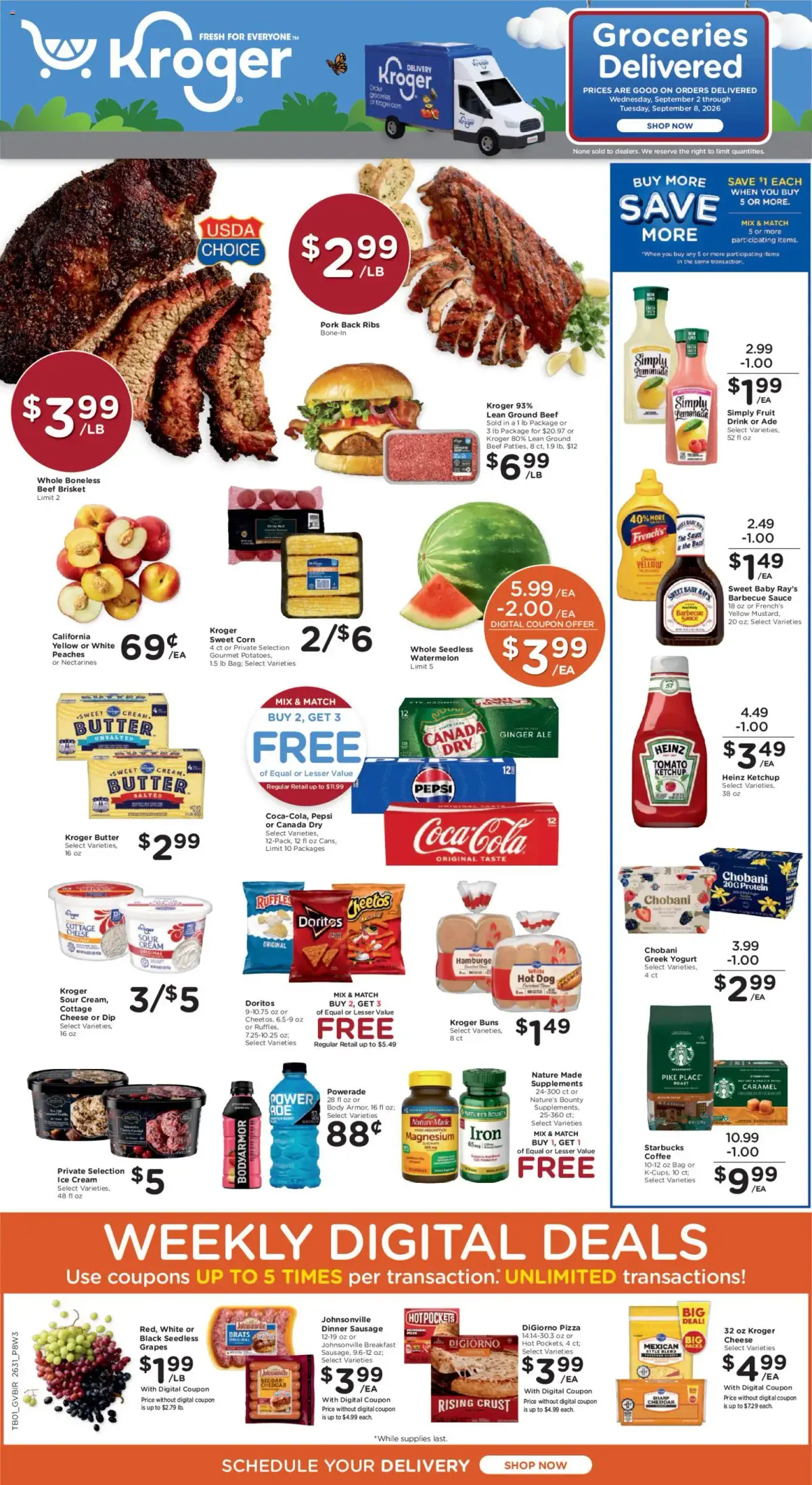 Kroger Ad, page 1 of 4, valid 09/02/2026 - 09/08/2026 — Butter, Ice Cream, Red White, Baby Ray's