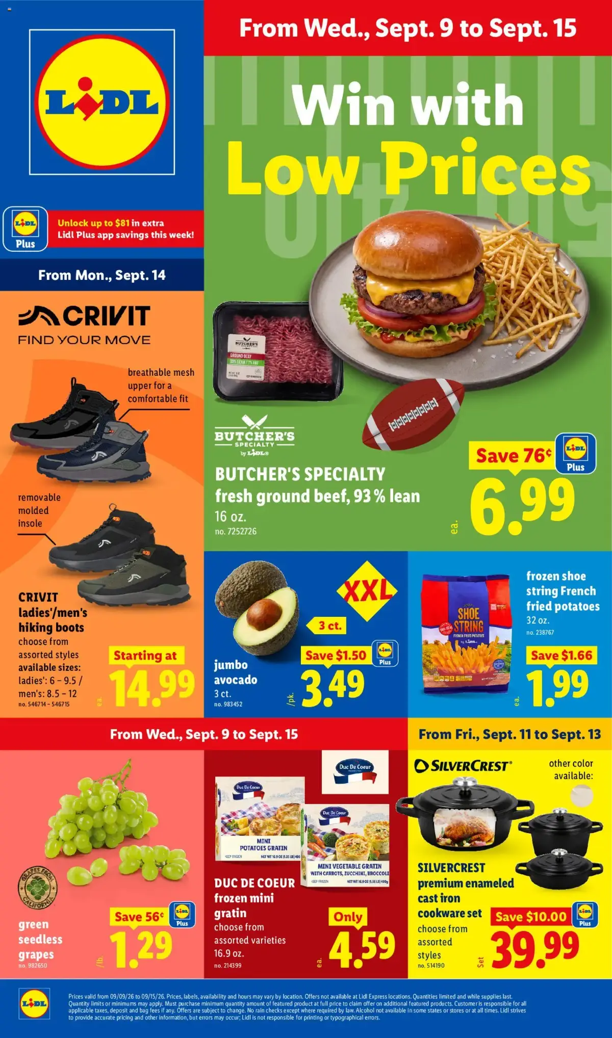 Lidl Weekly Ad, page 1 of 34, valid 09/09/2026 - 09/15/2026 — Cast Iron, Frozen Shoe, Frozen Mini, Unlock Extra