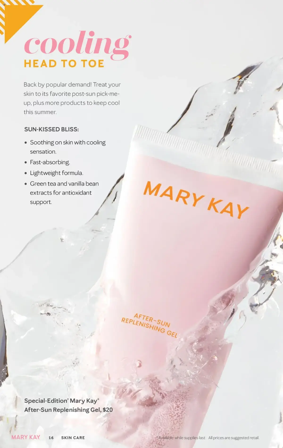 Mary Kay The Look Summer 2026, page 16 of 36, valid 05/16/2026 - 09/16/2026 — Replenishing Gel, AFTER-SUN, Head Toe, Skin Care