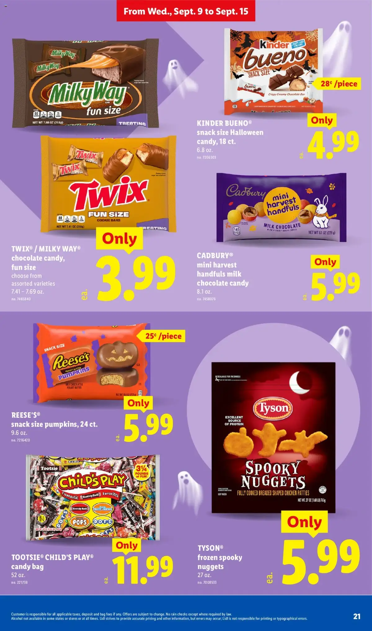 Lidl Weekly Ad, page 21 of 34, valid 09/09/2026 - 09/15/2026 — Chocolate Candy, Piece, Milky Way, Cookie Bars
