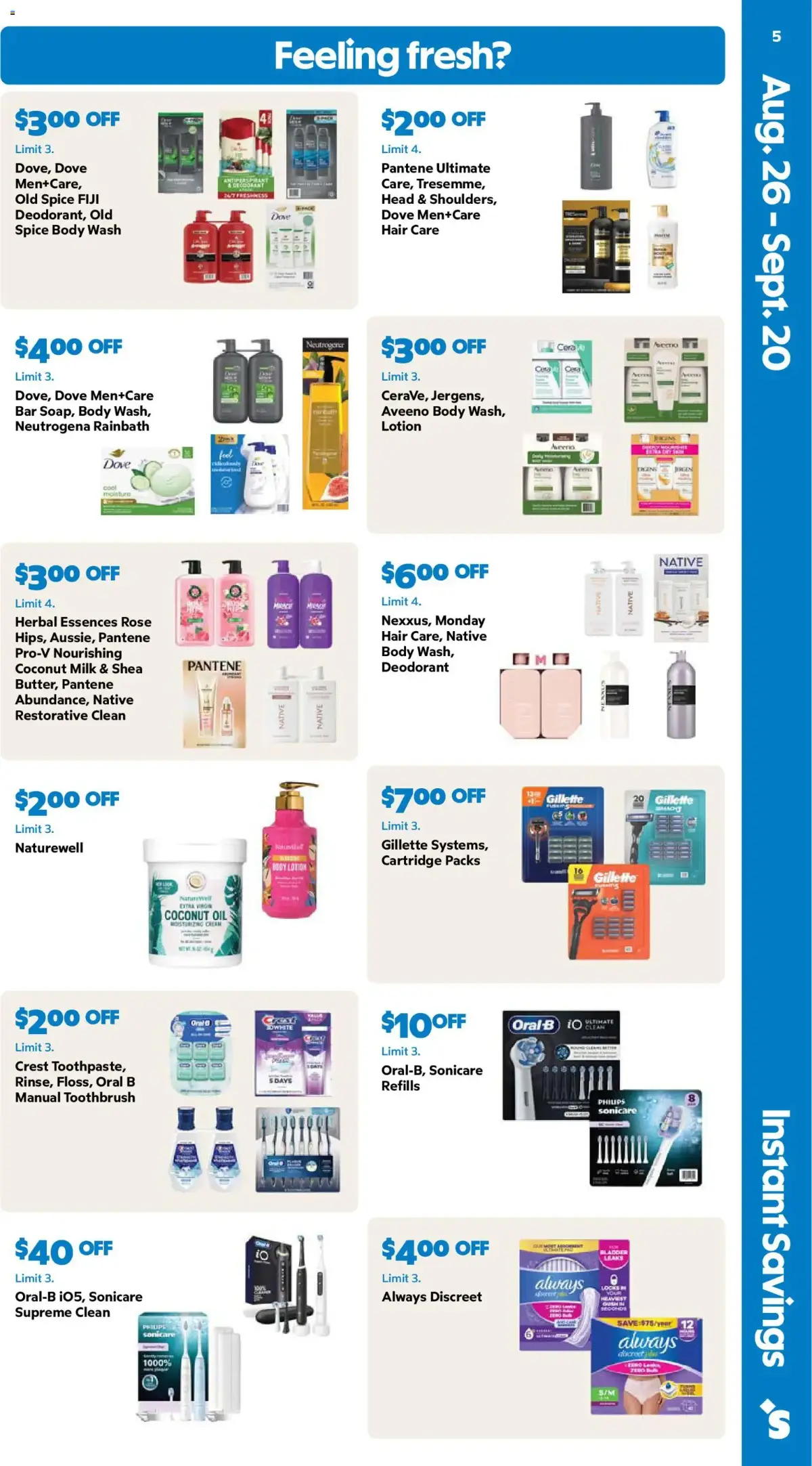 Sam's Club Weekly Ad, page 5 of 44, valid 08/26/2026 - 09/20/2026 — Body Wash, Always, Men Care, Aug Sept