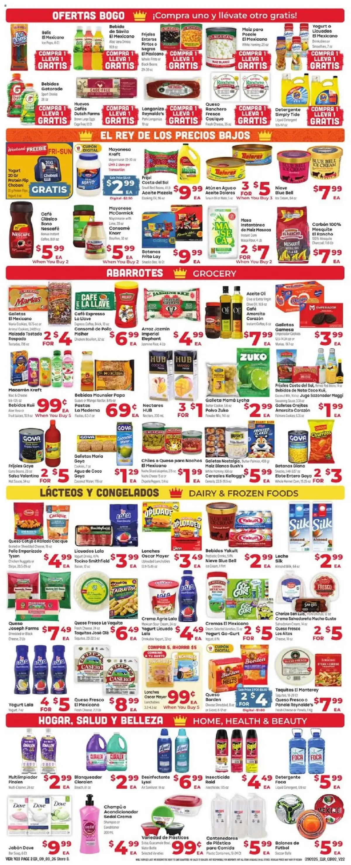 El Rancho Weekly Ad, page 2 of 4, valid 09/09/2026 - 09/15/2026 — Oscar Mayer, Chorizo, San Marcos, Blue Ribbon