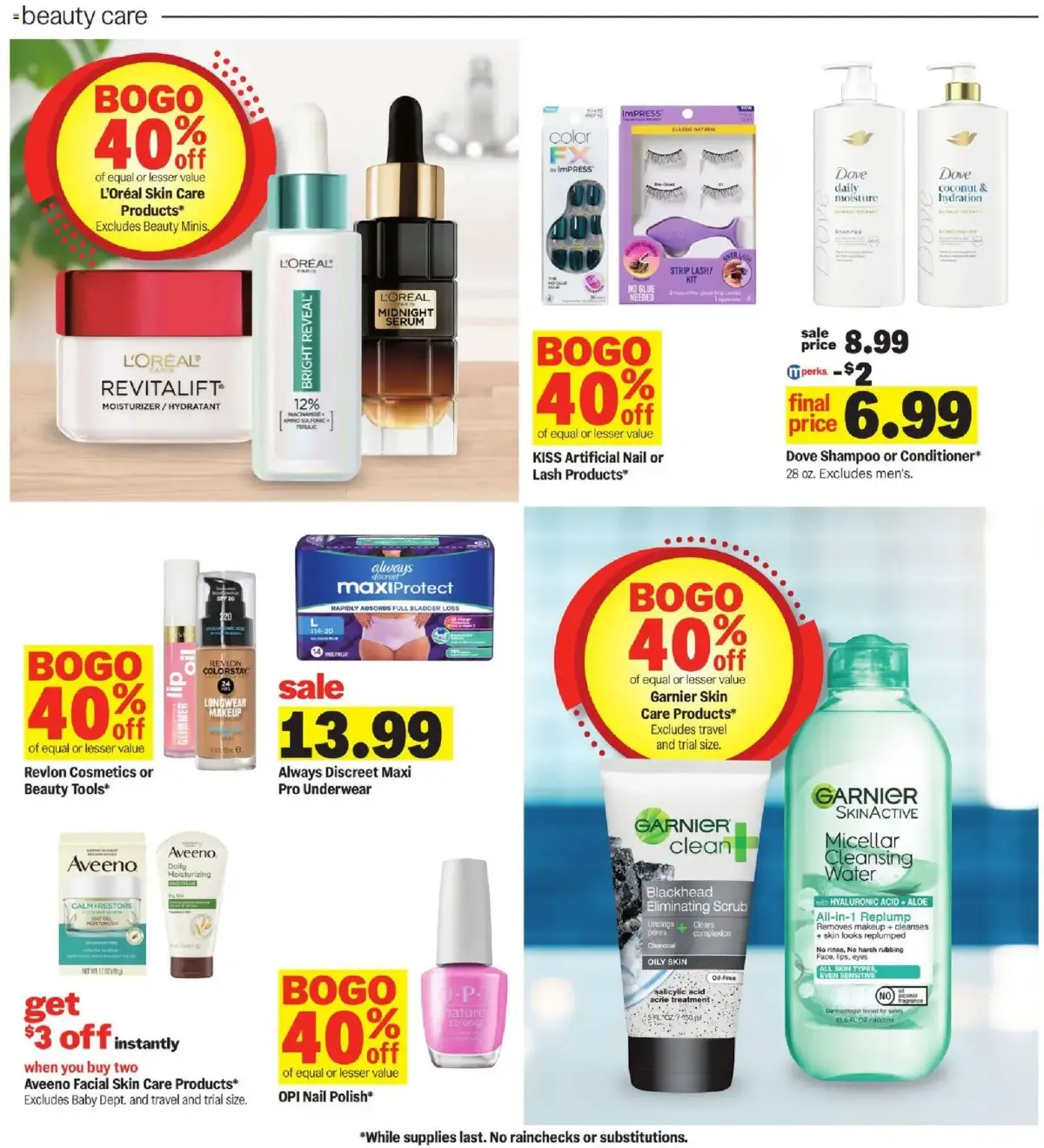 Meijer Weekly Ad, page 28 of 35, valid 09/09/2026 - 09/15/2026 — Always, ImPRESS, Oily Skin, Strip Lash