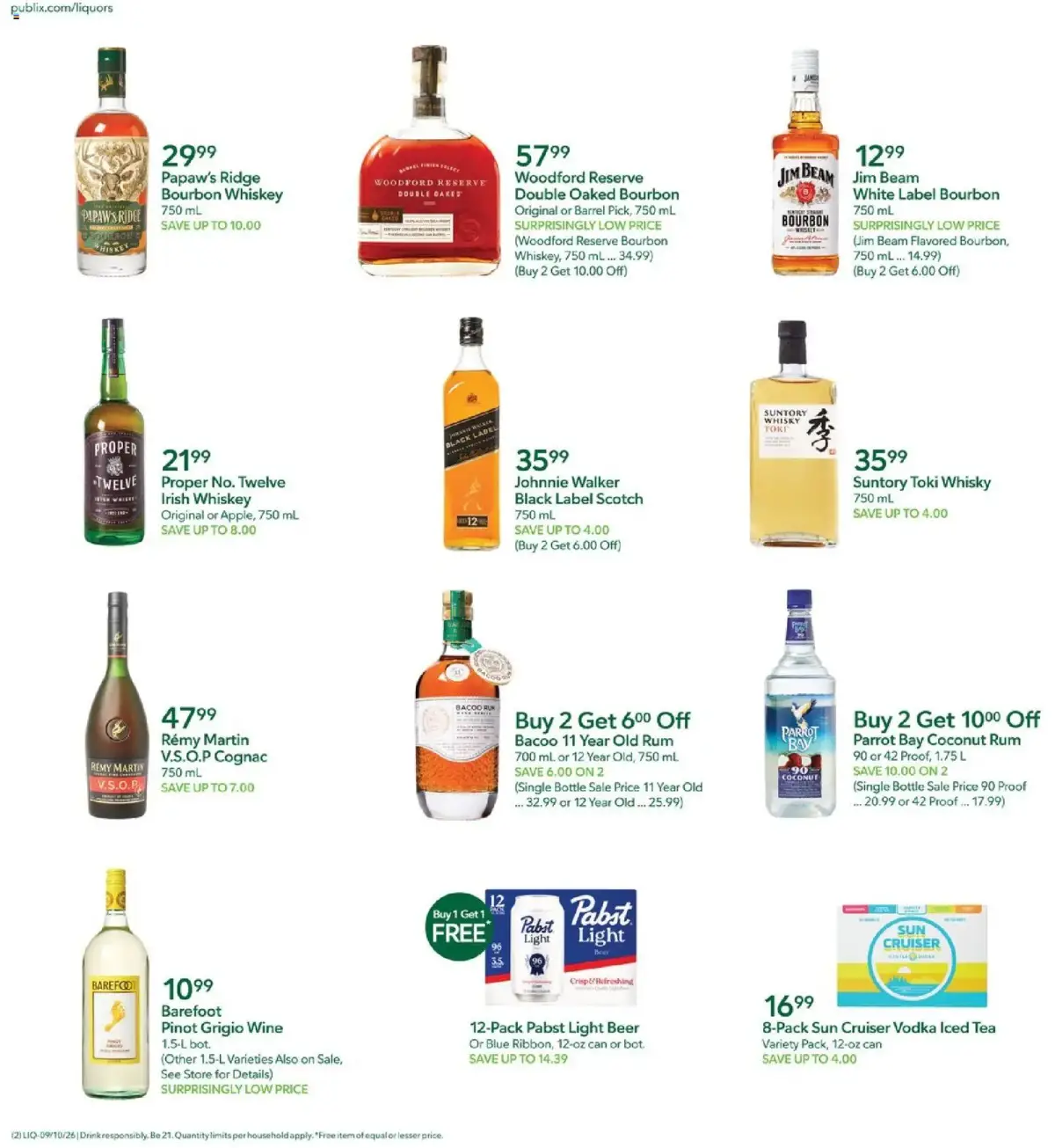 Publix offer from 09/10/2026 Publix Liquor Ad, page 2 of 4, valid 09/10/2026 - 09/16/2026