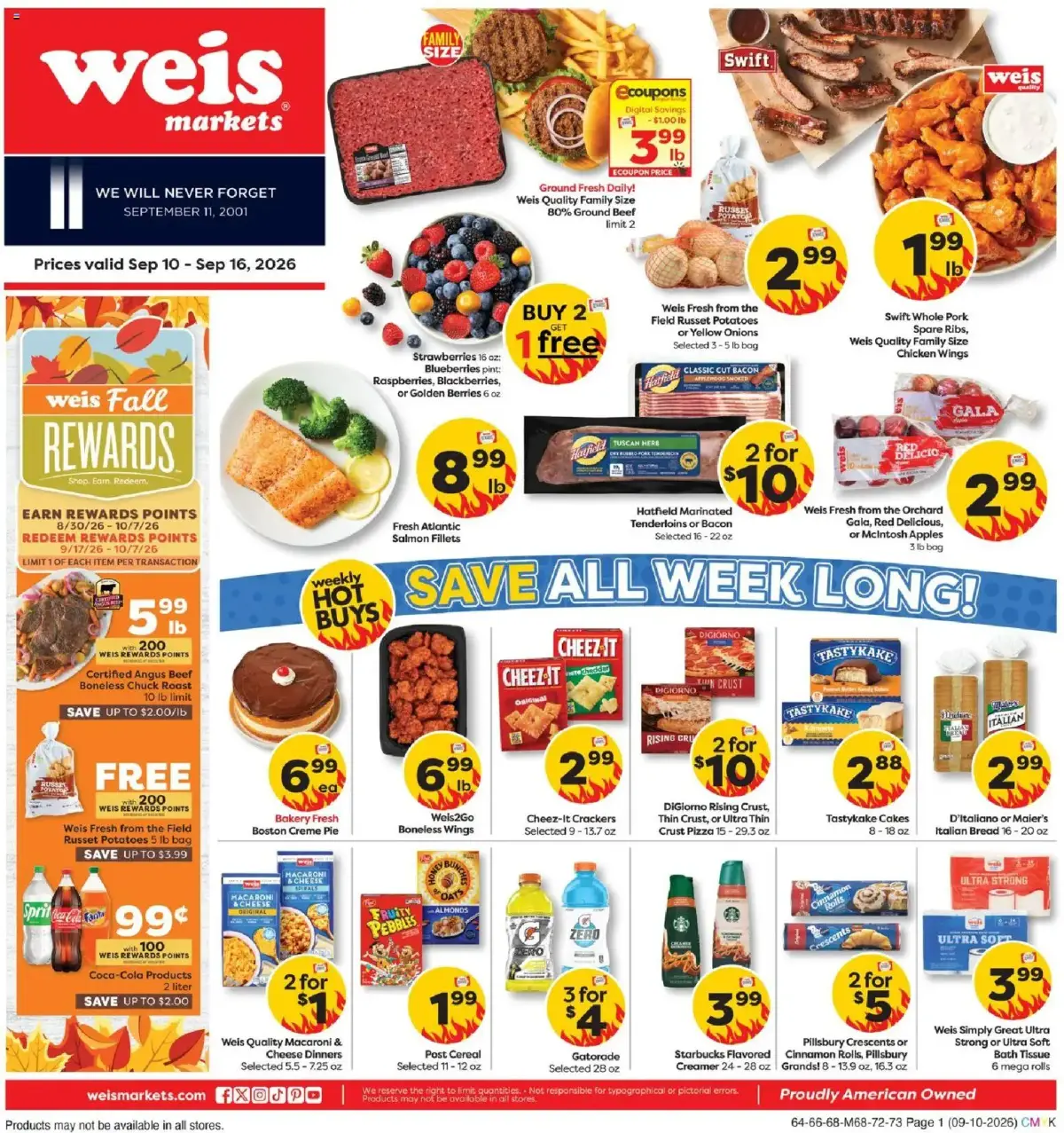 Weis Weekly Ad, page 4 of 7, valid 09/10/2026 - 09/16/2026 — Limits Apply, Clip, Liquid, Hunts