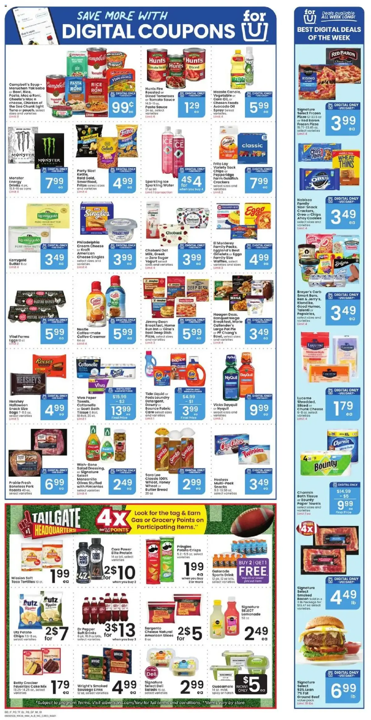 Albertsons Weekly Ad, page 4 of 9, valid 09/09/2026 - 09/15/2026 — Park Meat, Chips Utz, Vots Water, Banquet Pot